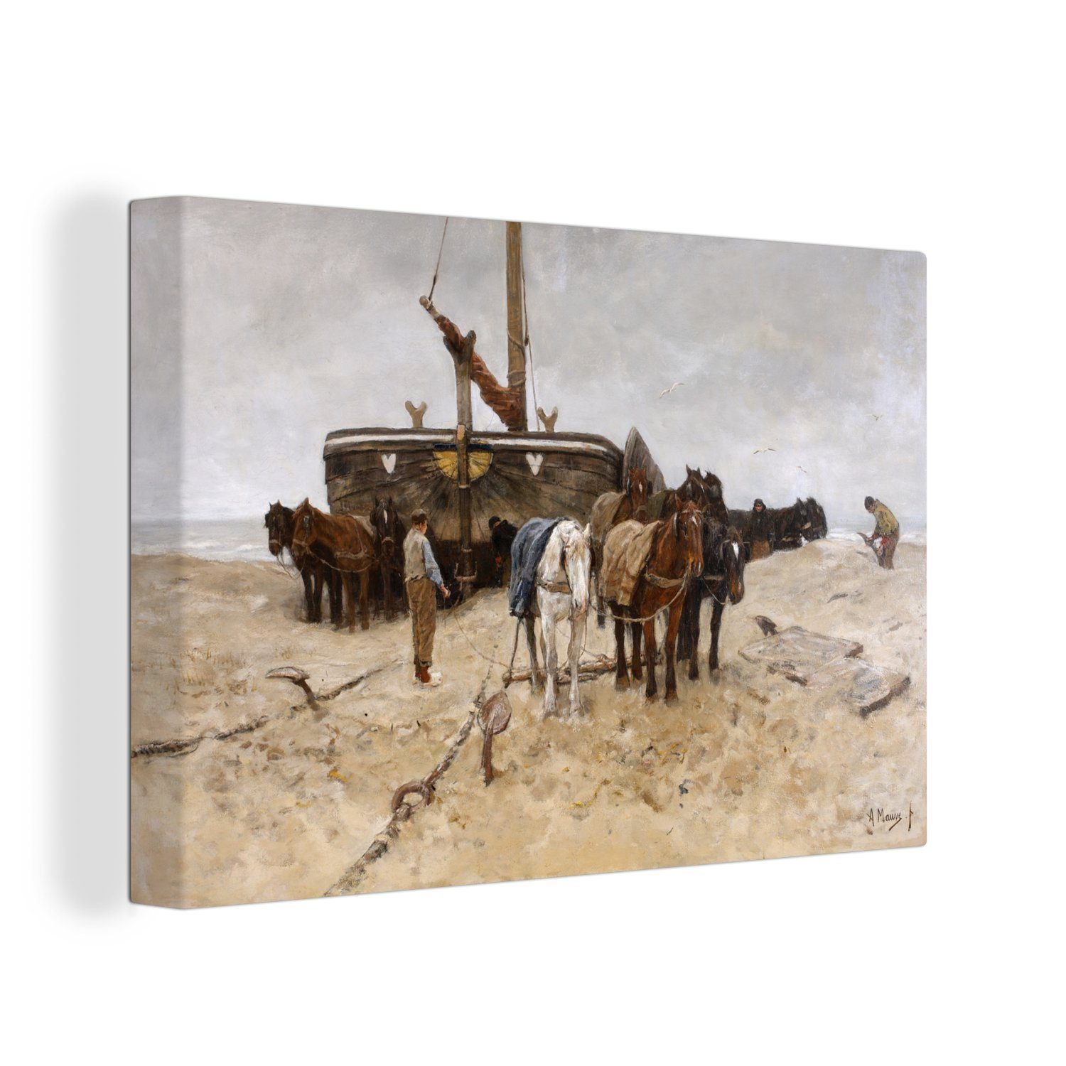 OneMillionCanvasses® Leinwandbild Lastkahn am Strand - Gemälde von Anton Mauve, (1 St), Wandbild Leinwandbilder, Aufhängefertig, Wanddeko, 30x20 cm