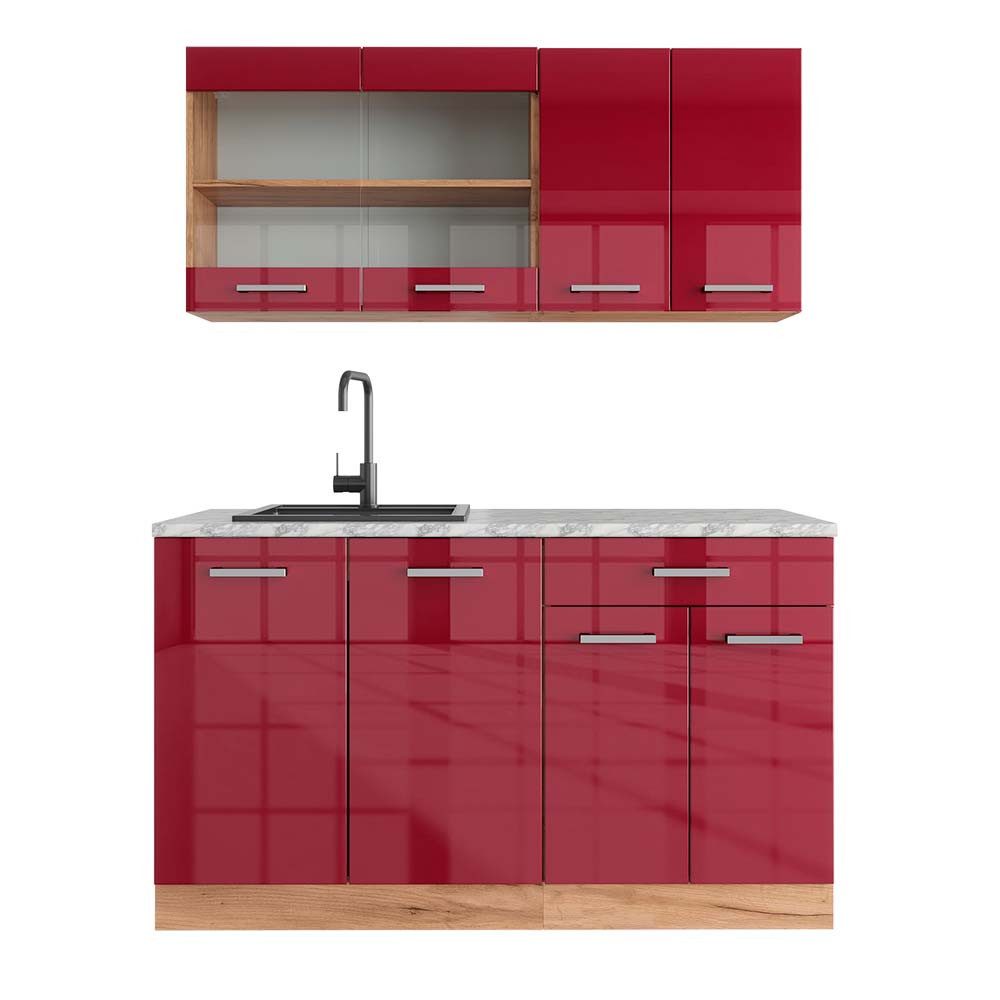 Vicco Küchenzeile R-Line, Bordeaux Hochglanz/Goldkraft Eiche, günstig online kaufen