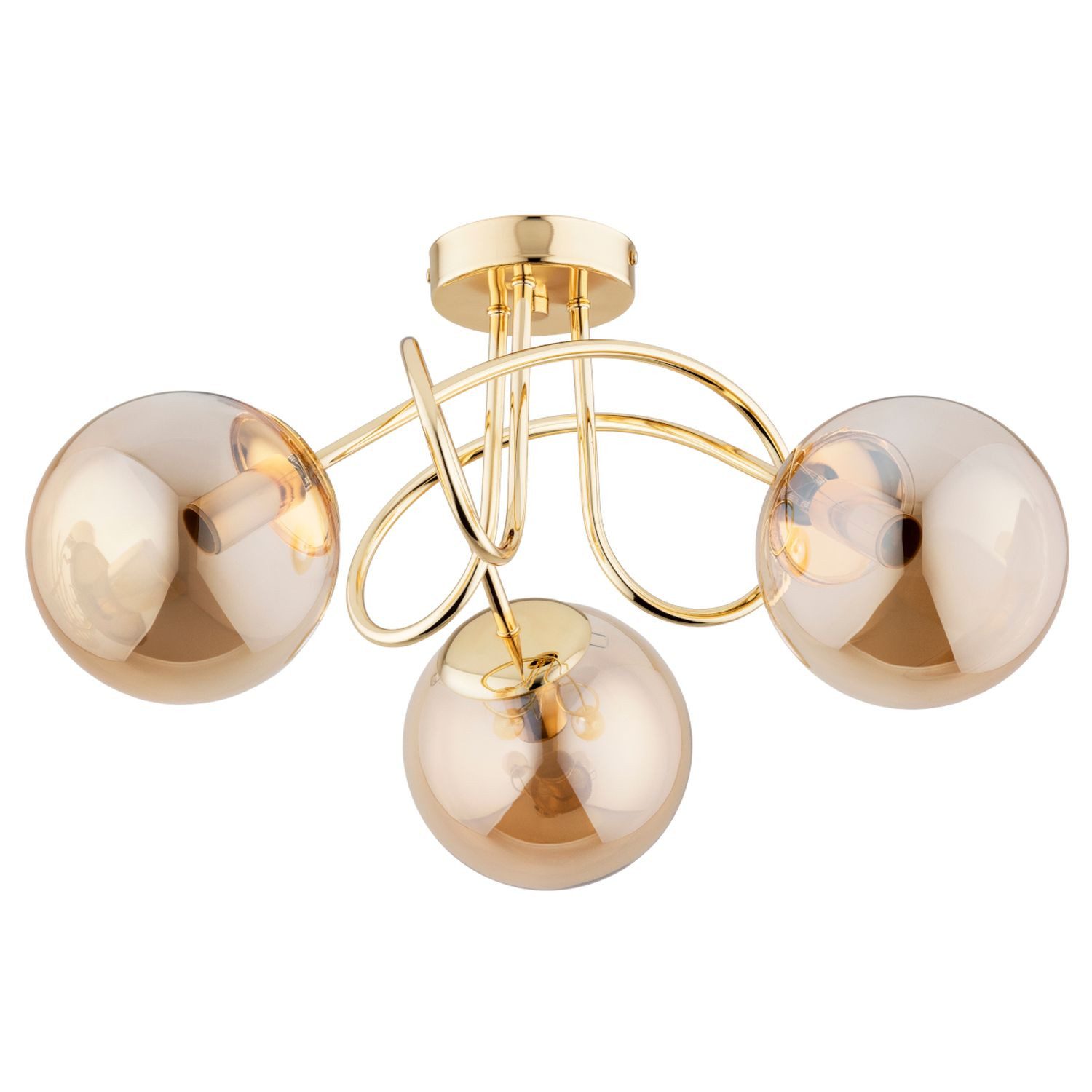 Licht-Erlebnisse Deckenleuchte BRIONI, ohne Leuchtmittel, Rauchglas Metall B: 50 cm in Gold 3-flammig E14 Kugel Schirm Retro