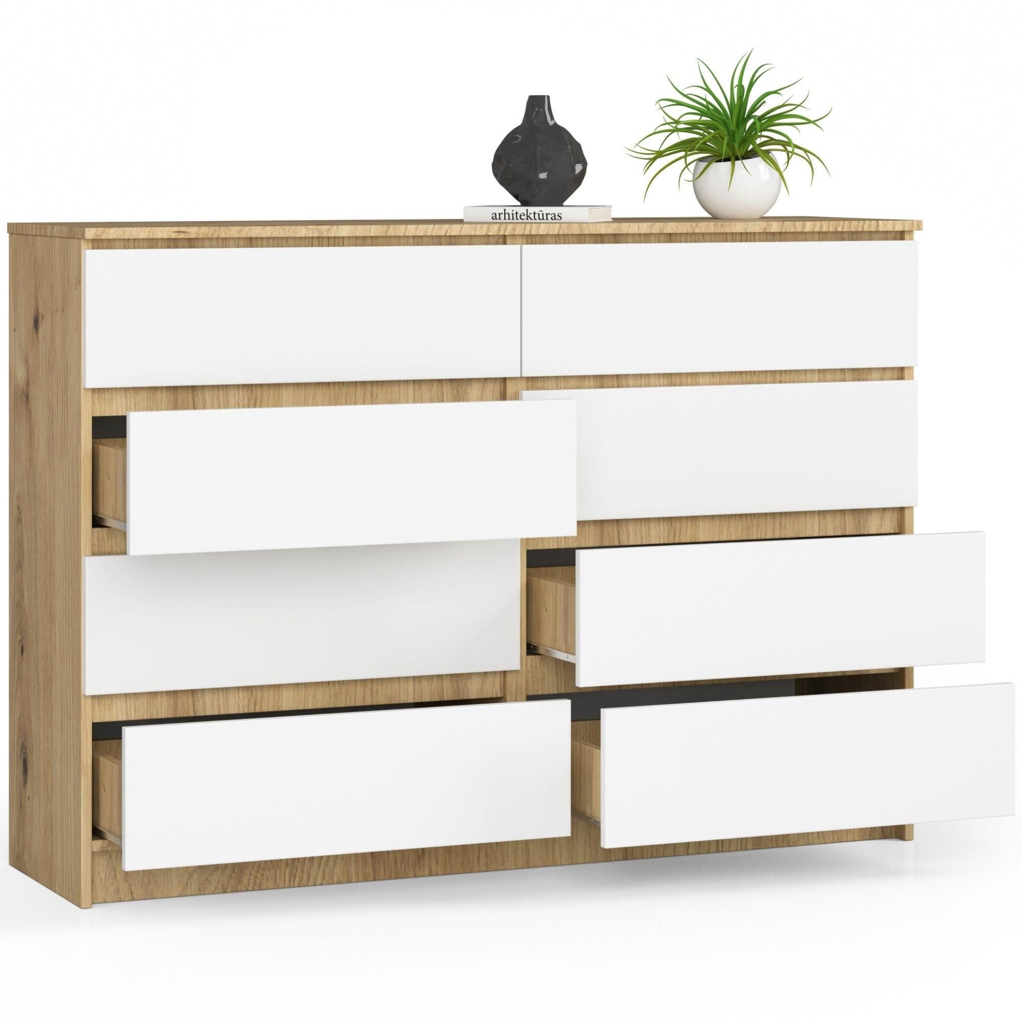 Raumhirsch Furniture Kommode mit 8 Schubladen 138 cm breit Holz Schrank, (viele Farbvarianten - Maße: 138 x 90 x 40 cm) - Hochwertig & stabil