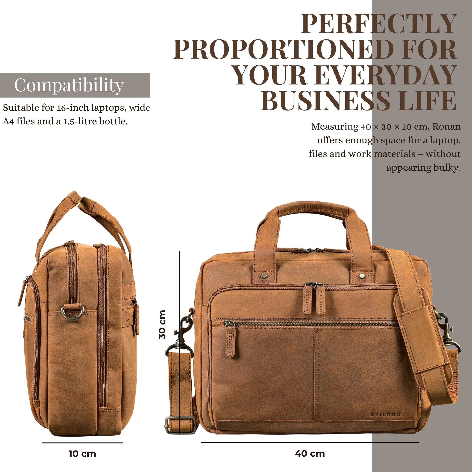 STILORD Laptoptasche "Ronan" Premium Business Aktentasche Herren Leder Groß 16 Zoll