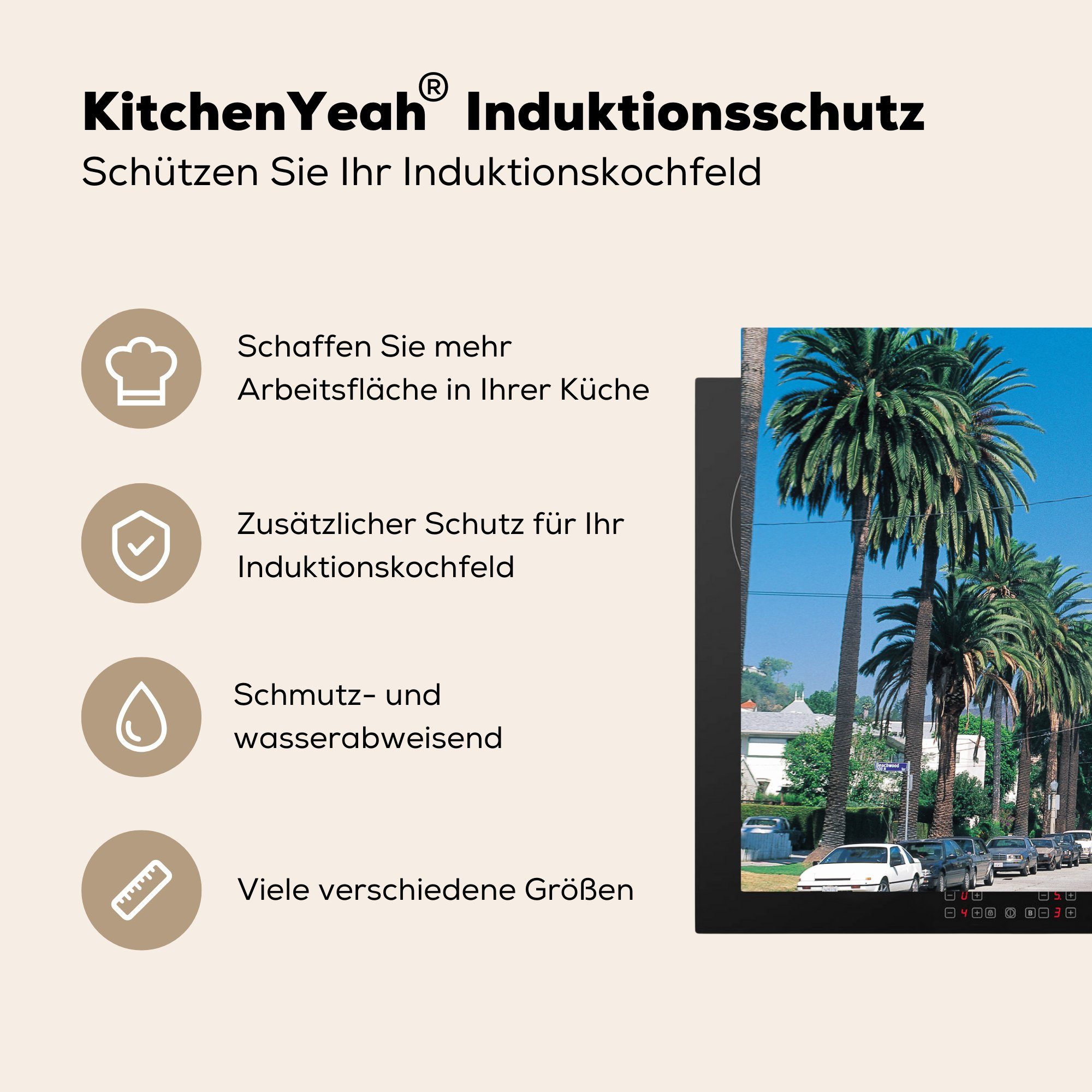 81x52 Induktionskochfeld küche, (1 Herdblende-/Abdeckplatte Schutz Hollywood, Ceranfeldabdeckung die MuchoWow in Vinyl, cm, für Palmen tlg),