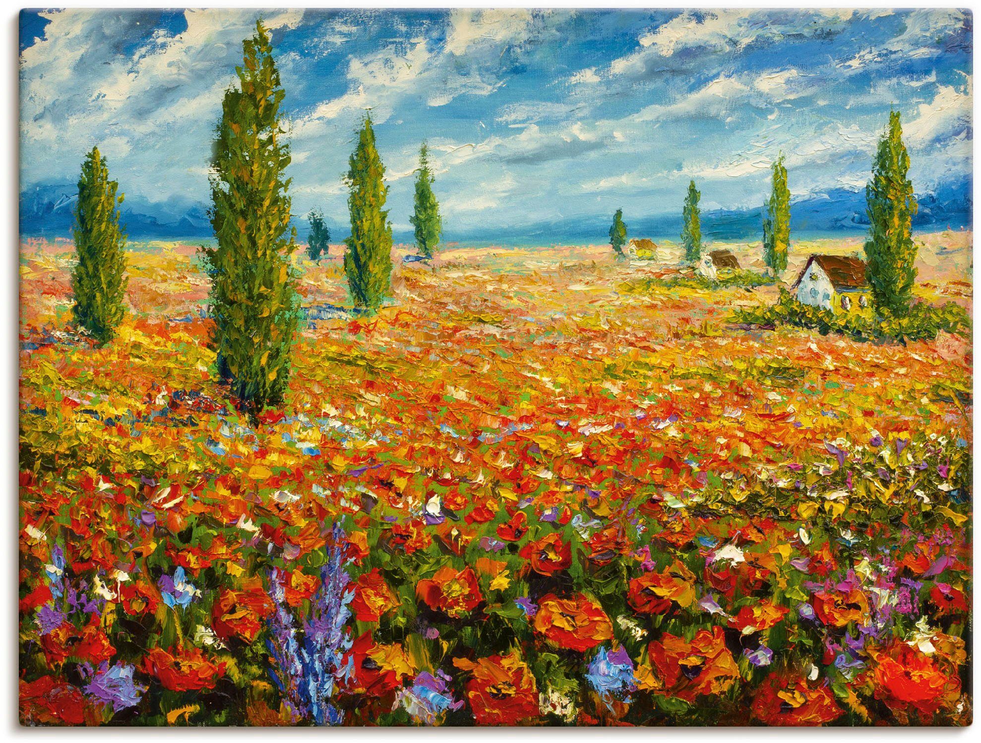 Artland Leinwandbild Mohnblumenwiese, Blumenwiese (1 St), auf Holzrahmen gespannt