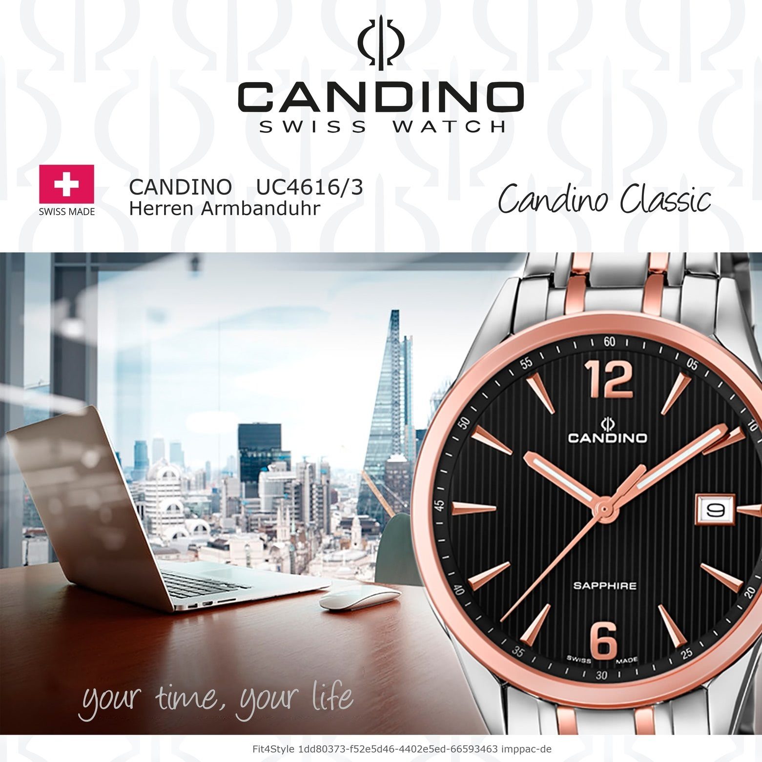 Analog Candino C4616/3, Uhr roségold, rund, Elegant silber, Edelstahlarmband Candino Armbanduhr Herren Quarzuhr Herren