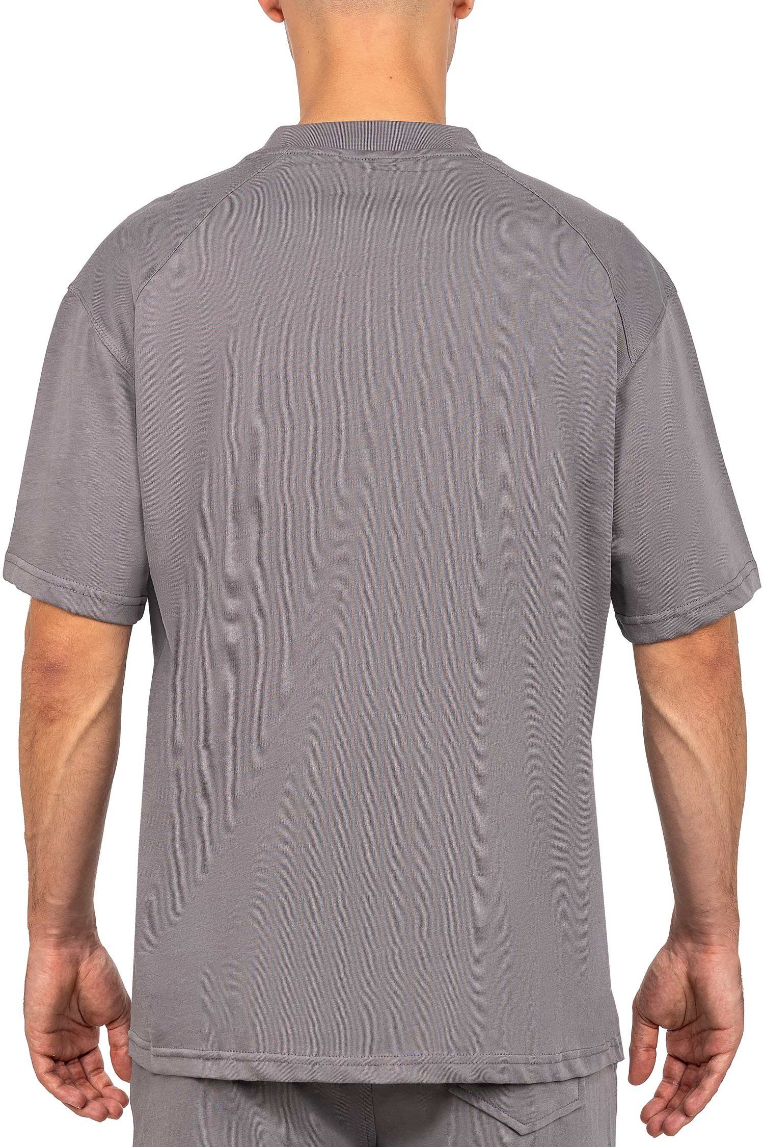 Reichstadt Oversize-Shirt Casual Kurzarm T-shirt (1-tlg) Kragen am mit Dunkelgrau Stitching 23RS041