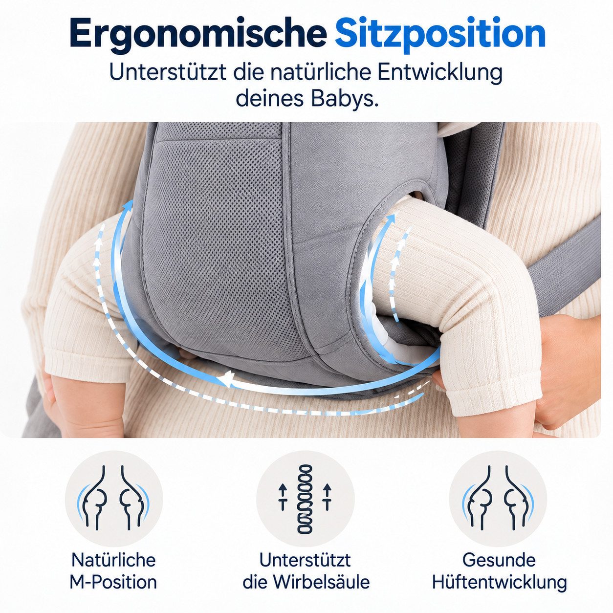 ibettertec Babytrage Babytrage Neugeborene ab Geburt, Kleinkindtrage (Ergobaby Babytrage mit Ein-Klick-Schnalle, ergonomische M-Position, X-Rücken, für 3,2–20 k – Bild 3 von 5