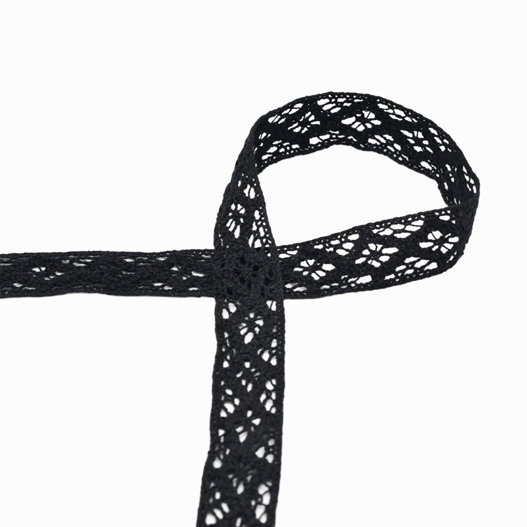 maDDma Spitzenband Baumwollspitze 3m x 20mm Zierband Häkelborte Klöppelspitze Dekospitze, schwarz
