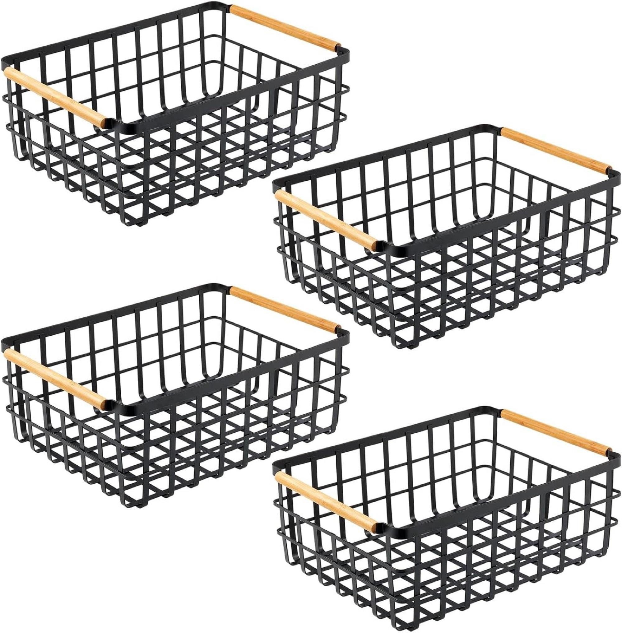 mDesign Aufbewahrungssystem mDesign 4er Großer Metallkorb Mattschwarz Holzgriffe Organizer