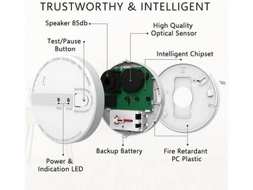 Setpoint Rauchmelder (Optischer Brandmelder 230V 10 Jahres Batterie vernetzbar Montageplatte)