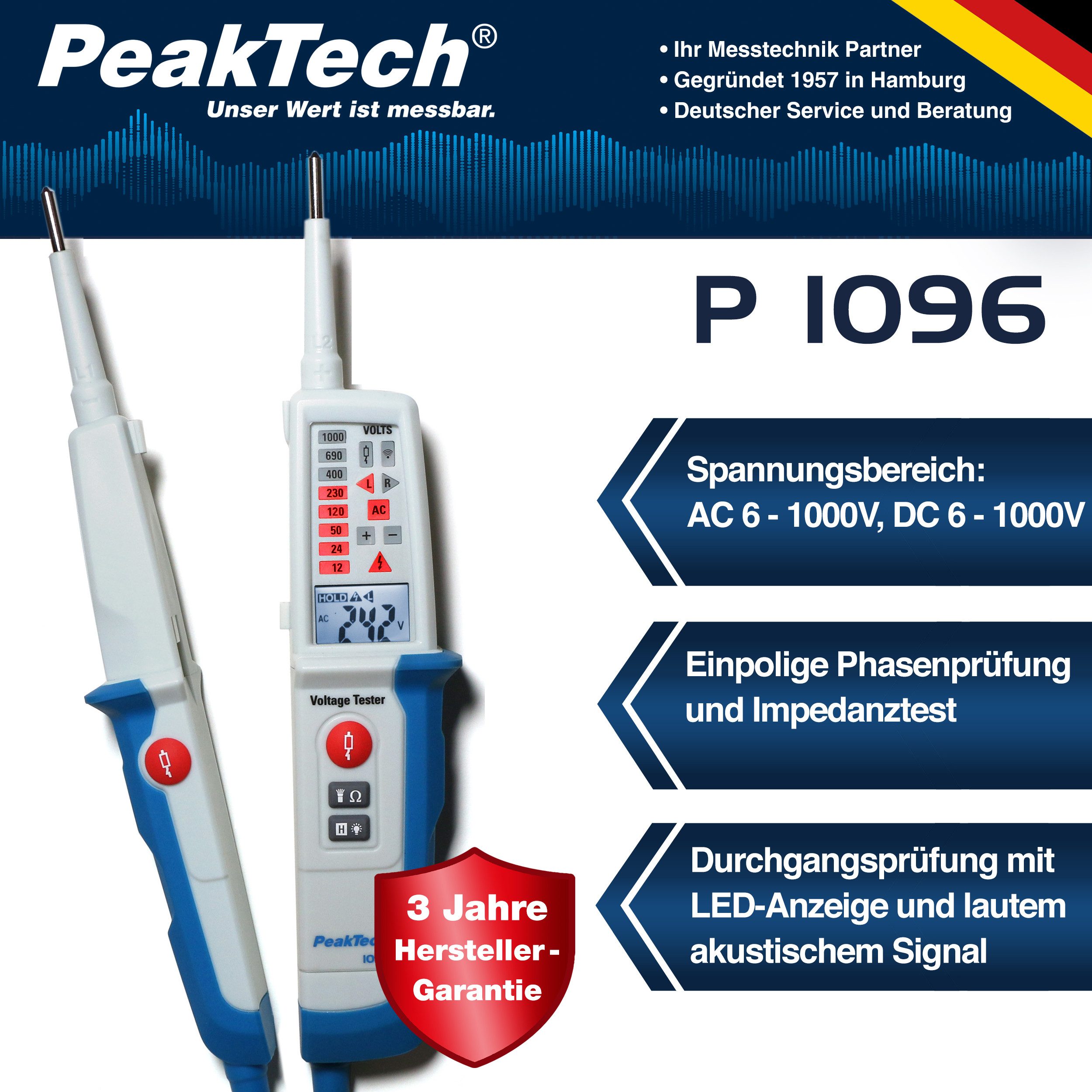 PeakTech Spannungsprüfer Stromprüfer Spannungsprüfer zweipolig + Dual Anzeige