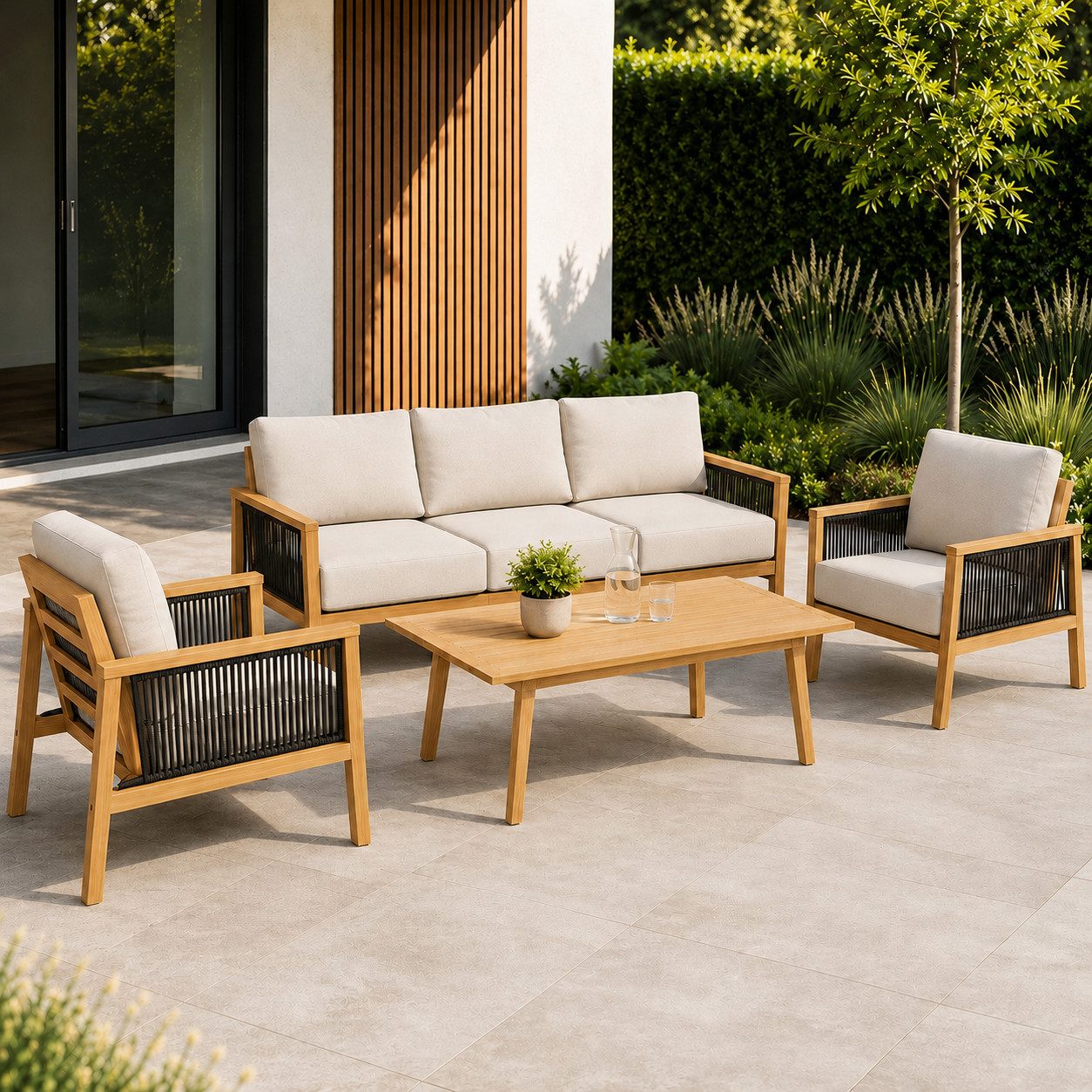 Greemotion Gartenlounge-Set Monaco mit Stühlen Gartenmöbel-Set Aluminium Beige inkl. Esstisch, (4-tlg), inkl. Kissen