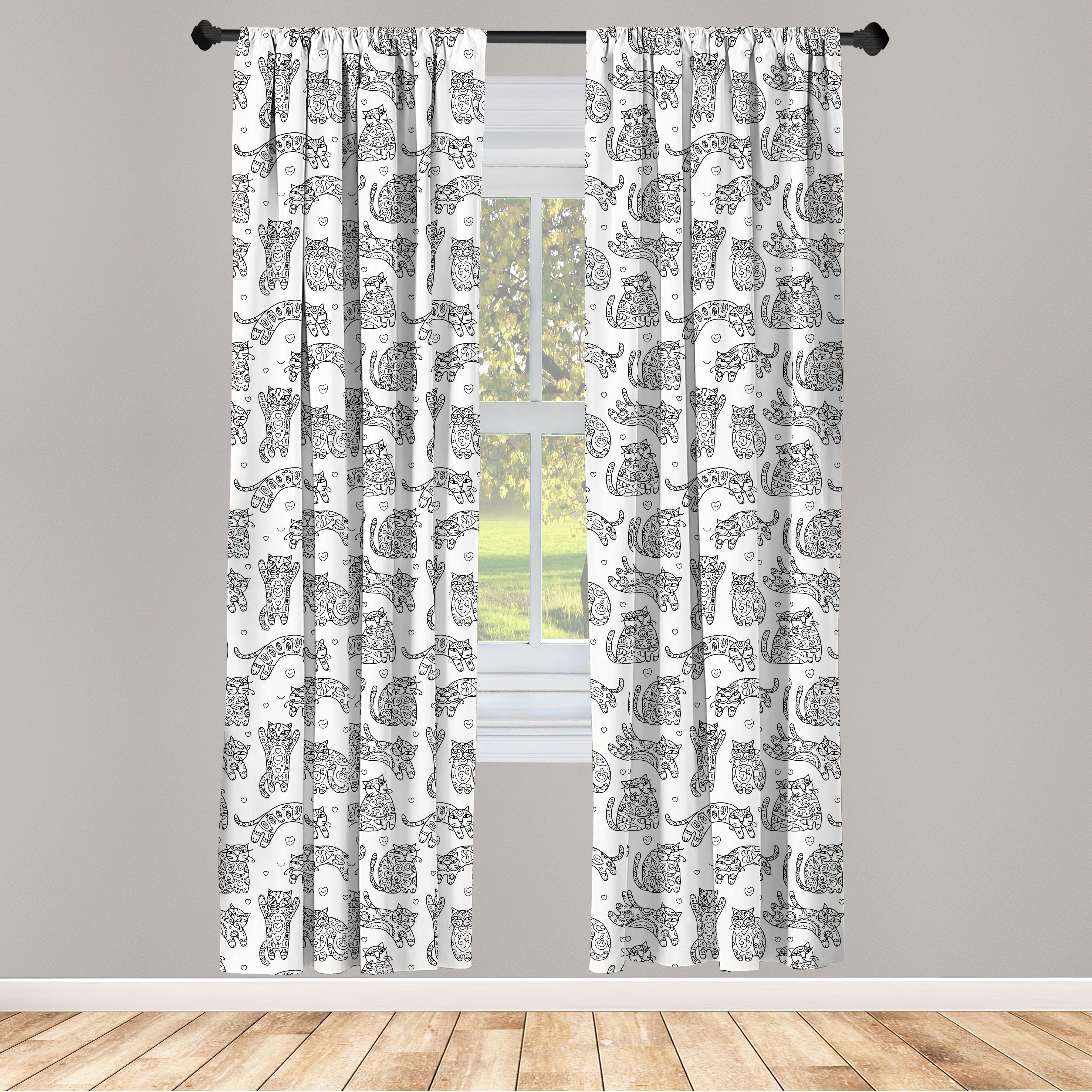 Gardine Vorhang für Wohnzimmer Schlafzimmer Dekor, Abakuhaus, Microfaser, Katzen Zier Kätzchen Kunst