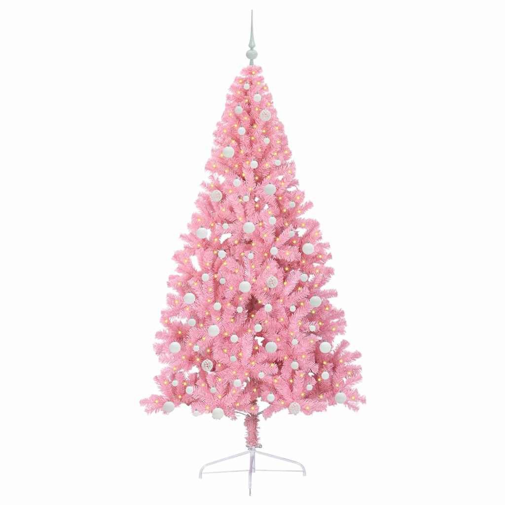 vidaXL Künstlicher Weihnachtsbaum Künstlicher vorbeleuchteter Weihnachtsbaum Rosa 240 cm PVC