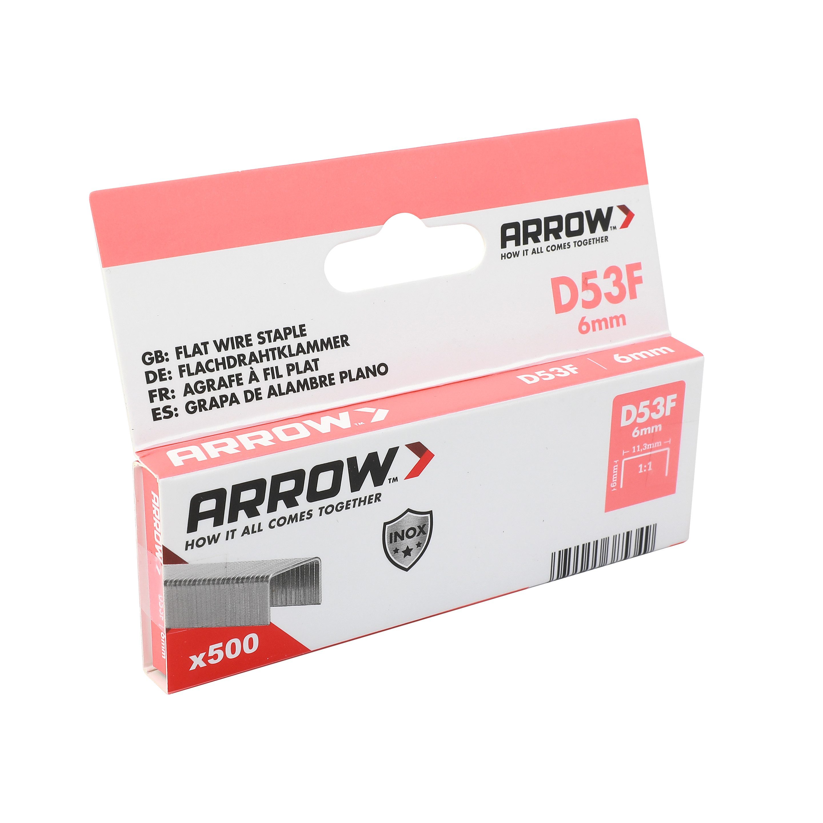 Arrow Tackerklammer D35F, Flachdrahtklammer 6mm, 500 St., für Hand-, Elektro- und Akkutacker