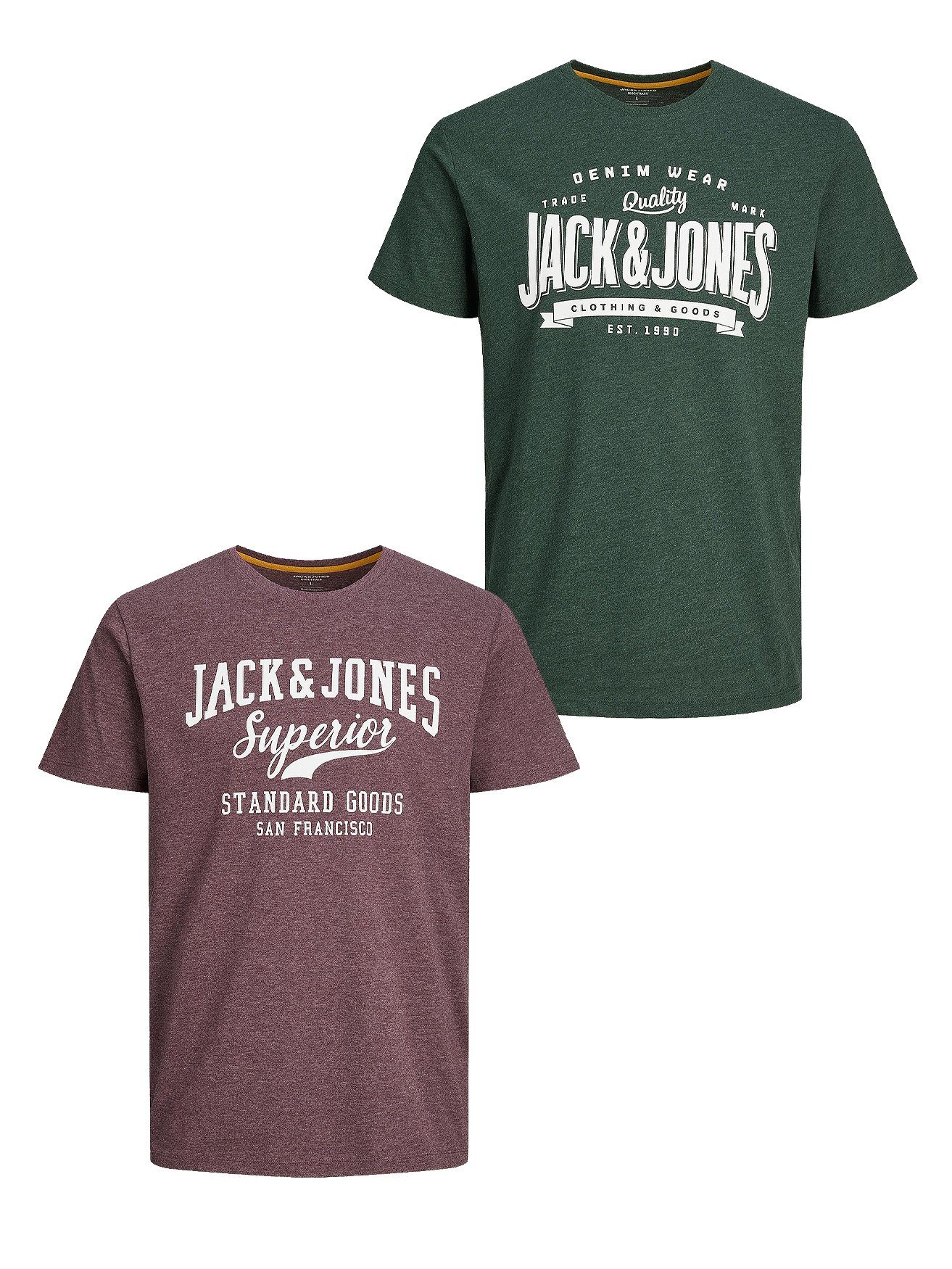 Jack & Jones T-Shirt 2er- Set T-Shirt Rundhals JJECORP Pack LOGO Print (2-tlg) 5371 in Bordeaux