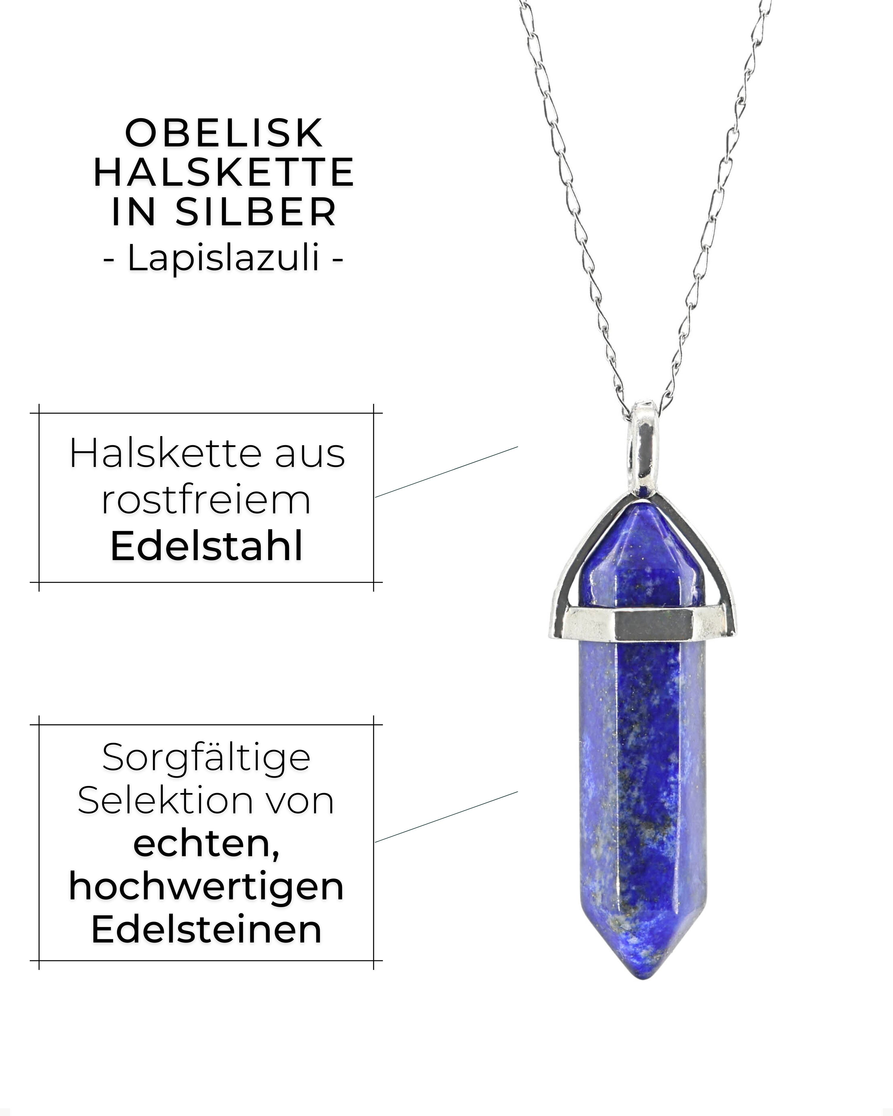 LAVISA Kette mit Anhänger LAVISA Obelisk Edelstein Halskette silber, echte Kristalle, Naturstein, Edelstein Halskette Schmuck Kristall Naturstein Edelsteinkette – Bild 3 von 5