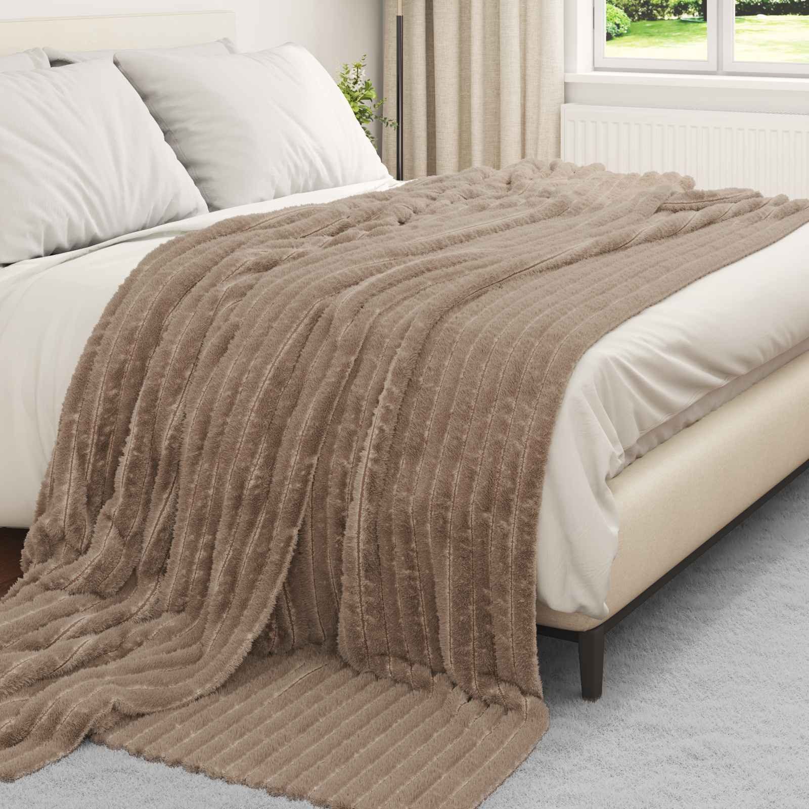 vidaXL Bettüberwurf Überwurfdecke Kamel 240 x 220 cm Fleece