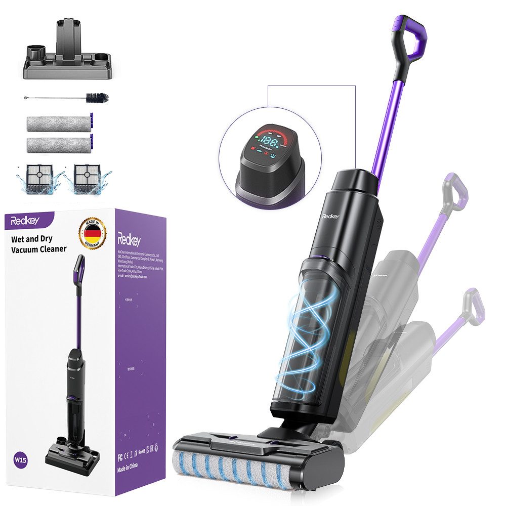 Redkey Nass-Trocken-Akkusauger 2025 Nass Trockensauger mit 18000Pa Saugwischer Smart 3 in 1, 190 W, knickbares Rohr,inkl. umfangreichenZubehör,Akku und Ladestation