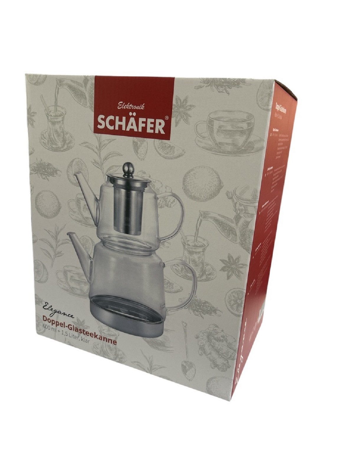 Schäfer Elektronik Caydanlik-Teekanne Hochwertiges Teekannen-Set aus Glas 600 ml / 1,5 Liter