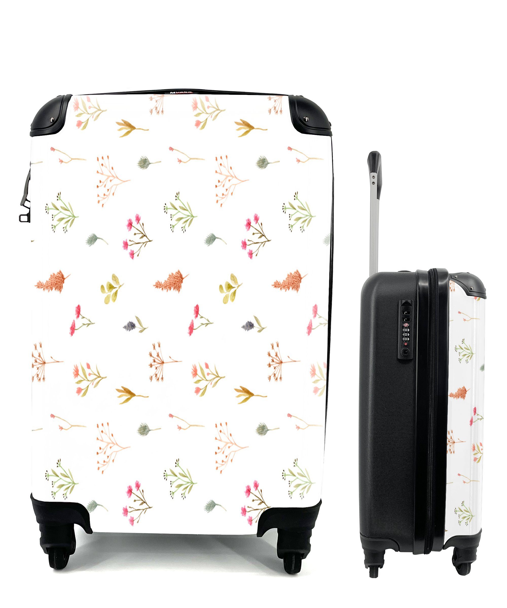 MuchoWow Handgepäckkoffer Blumen - Pastell - Muster, 4 Rollen, Reisetasche mit rollen, Handgepäck für Ferien, Trolley, Reisekoffer