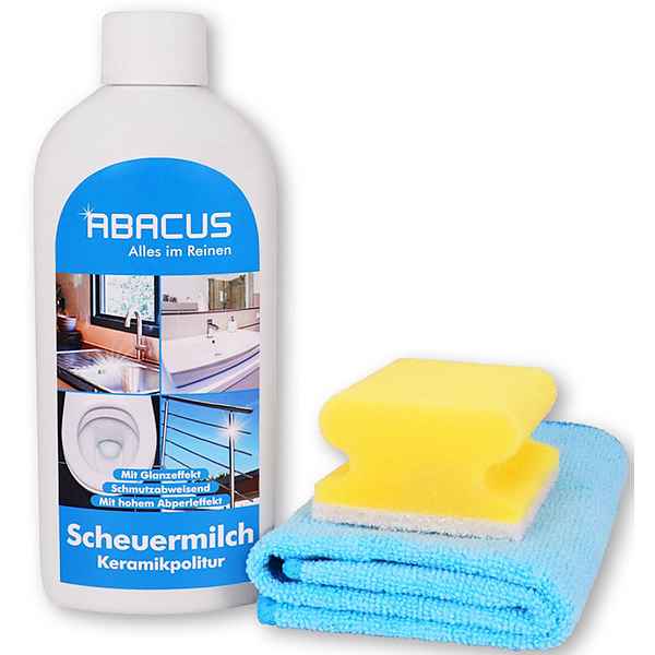 ABACUS Sanitärreiniger (Set, 3-tlg., je 500 ml Sani White, Schwamm Haushalt und Mikrofasertuch)