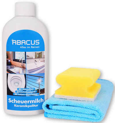 ABACUS Sanitärreiniger (Set, 3-tlg., je 500 ml Sani White, Schwamm Haushalt und Mikrofasertuch)