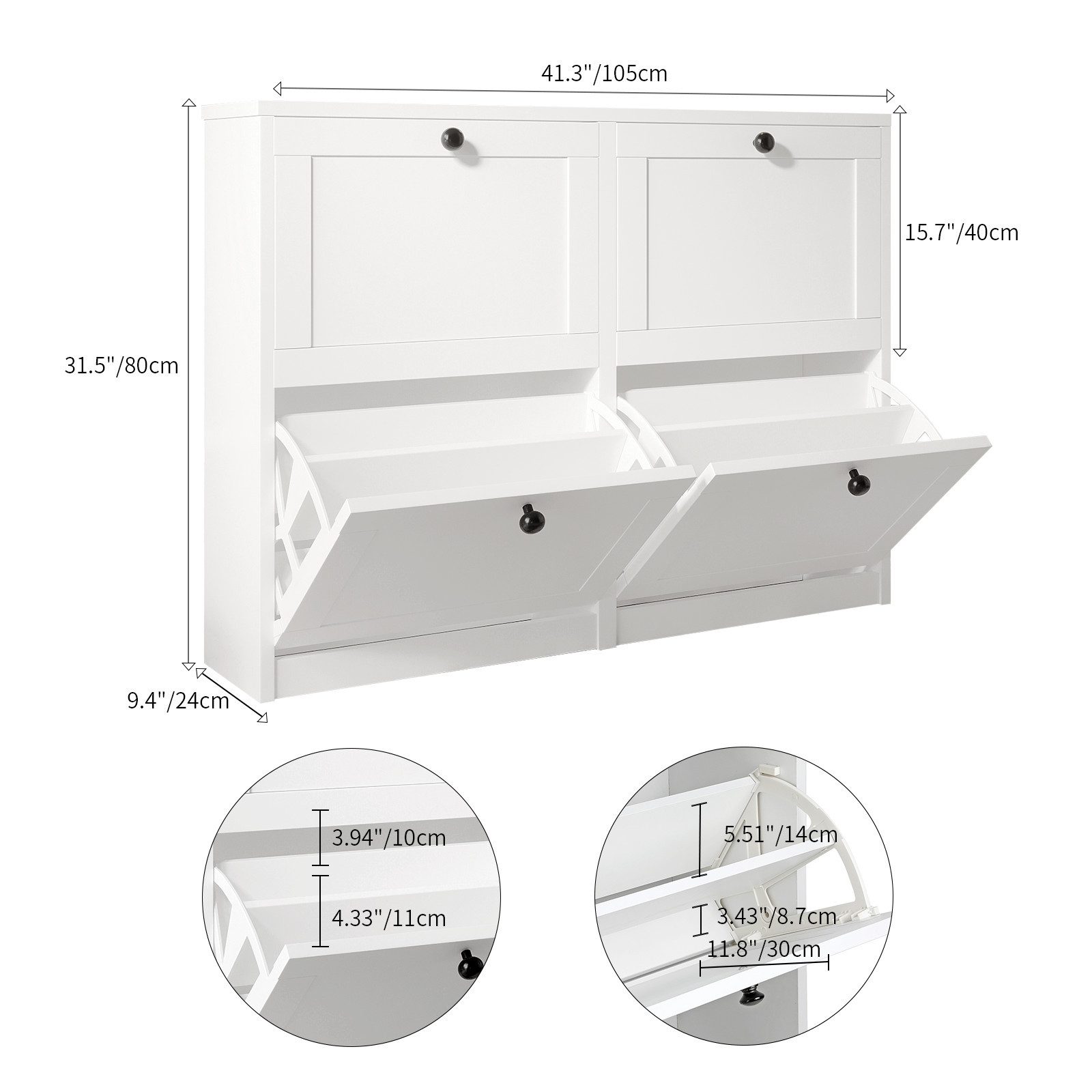 VOWNER Schuhschrank mit 8 Fächern – 4 Klappen und verstellbarer Schuhablage (1-St) Schuhregal 105x24x80 cm