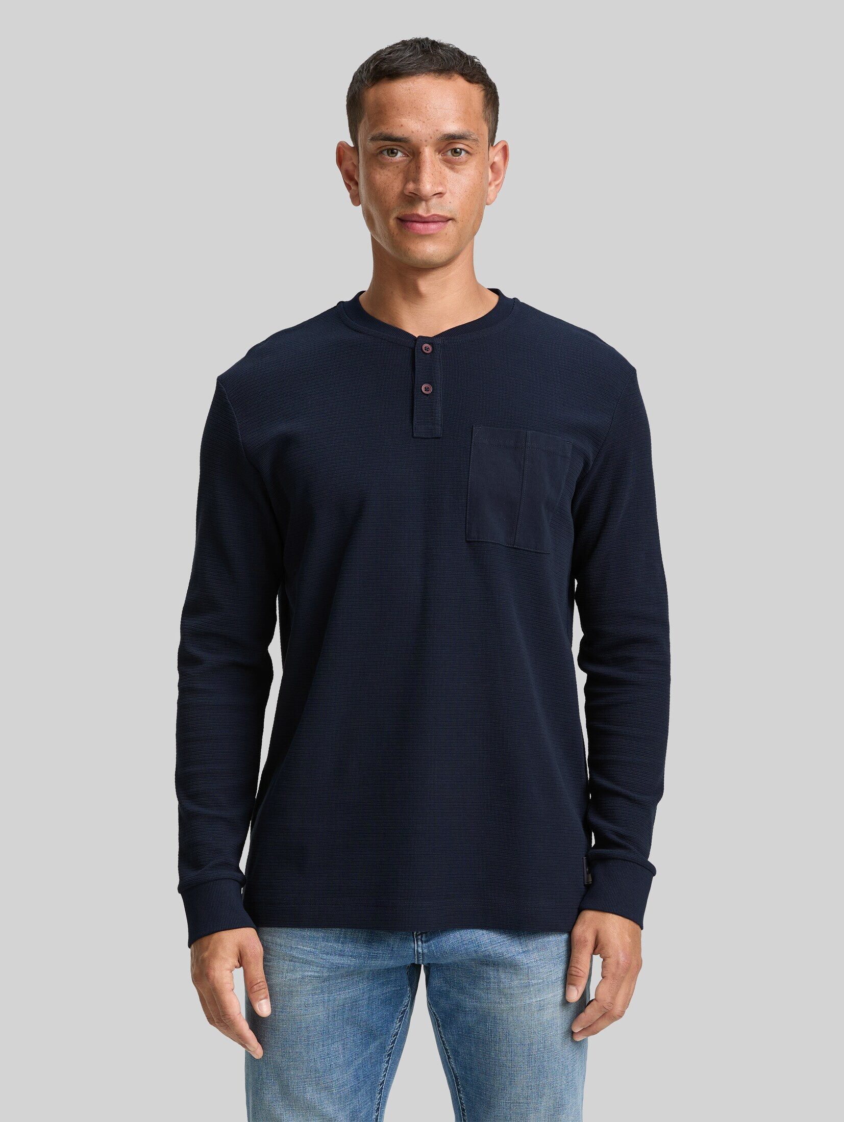 TOM TAILOR Langarmshirt T-Shirt Ripp Henley Langarmshirt mit Brusttasche