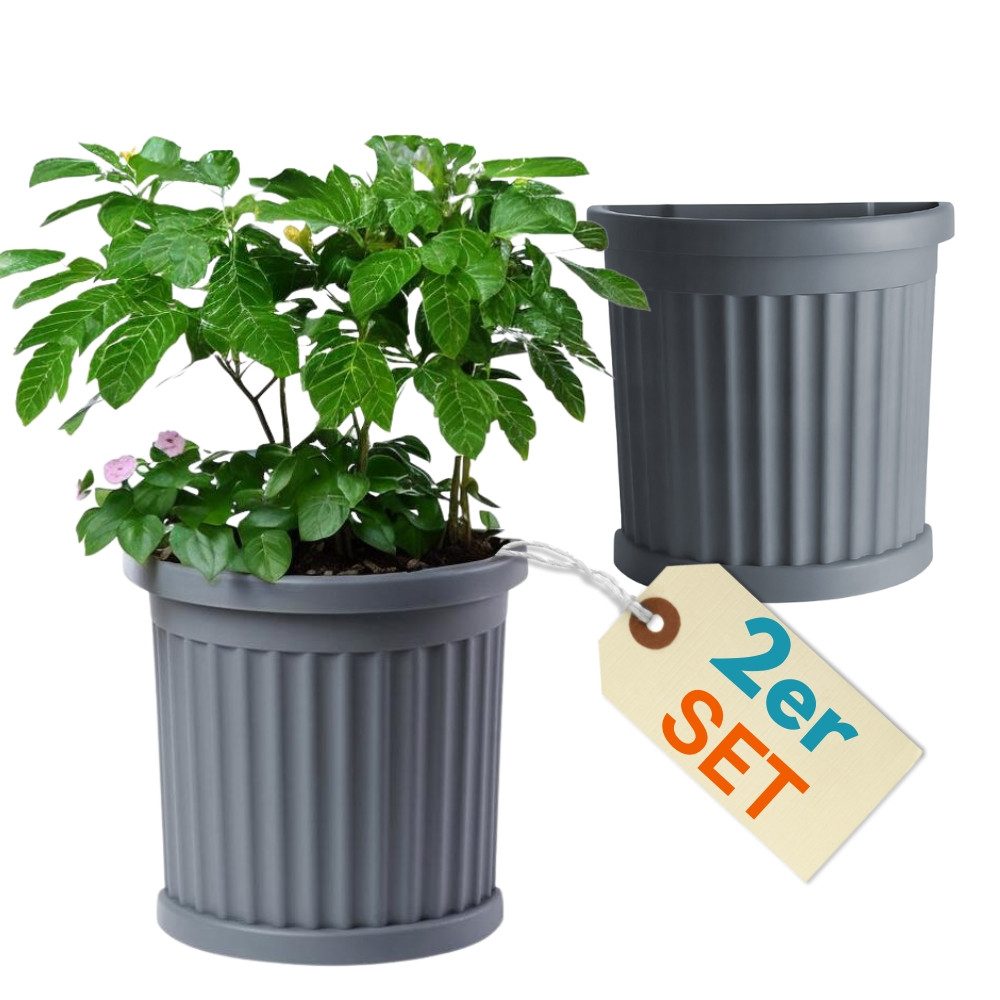 GarPet Pflanzkübel 2er Set Pflanz Kübel Halbrund Groß Outdoor Blumen Kasten Außen 50 Grau