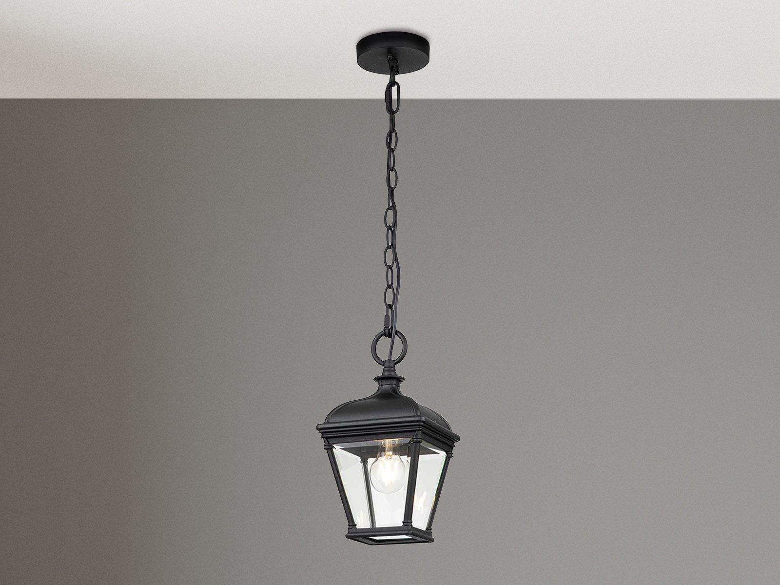 Elstead LIGHTING LED Außen-Deckenleuchte, LED wechselbar, Warmweiß, Landhausstil Ketten-Laterne hängend mit Klarglas Lampenschirm Ø 18cm