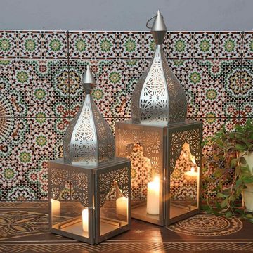 Casa Moro Kerzenlaterne Orientalische Laterne Windlicht Modena Silber 2er Set IRL665 (einzigartige Windlichter wie aus 1001 Nacht, 2-teilig), Ramadan Kerzenhalter Eid Mubarak Wohn Deko