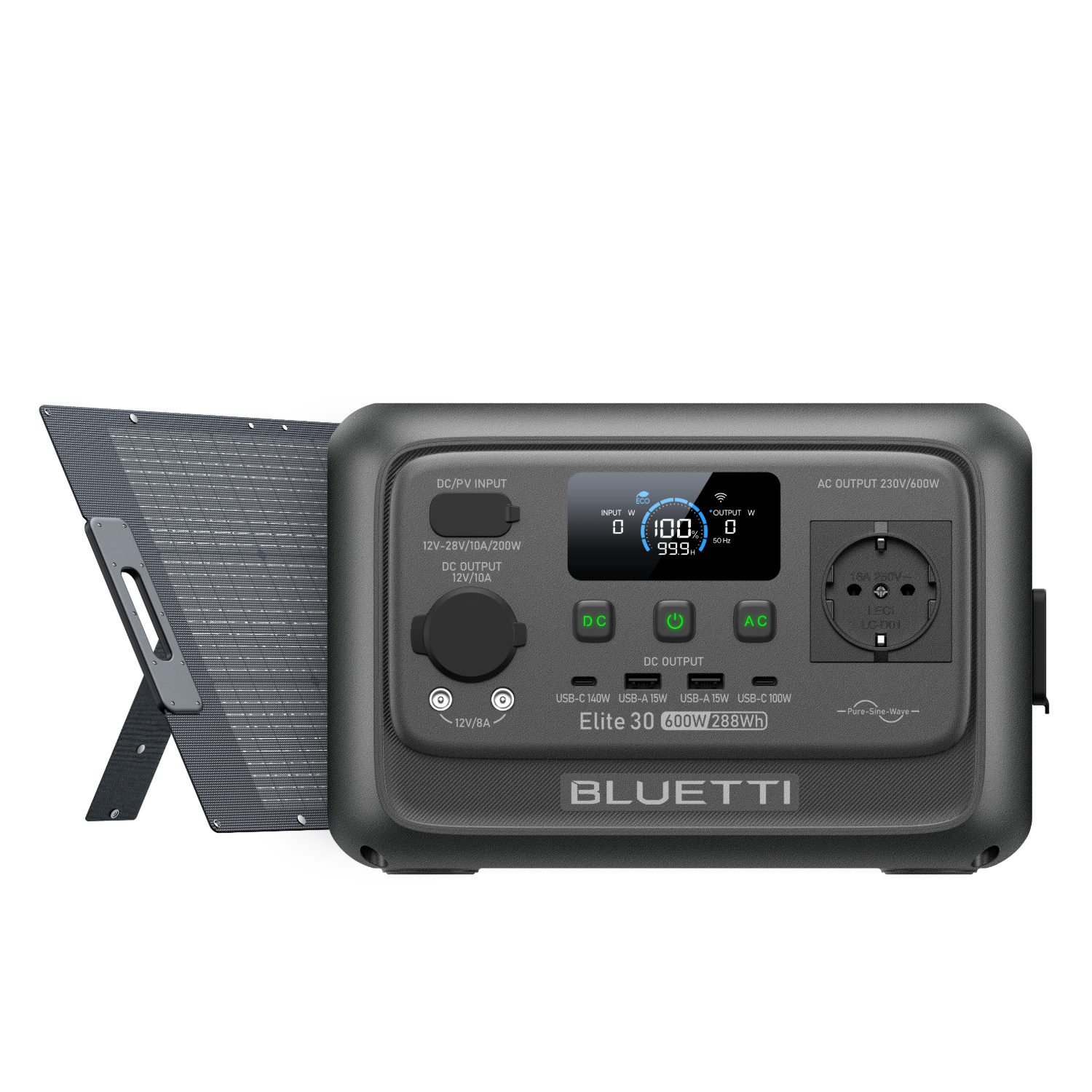 BLUETTI Stromerzeuger Elite 30 V2 Solargenerator 600W / 288Wh Tragbarer Powerstation, 0,6 in kW, (288 Wh LFP Batterie 6 AC Ausgang (Power Lifting 1500W), 0-100% in 70 Minuten, Solargenerator für Camping, Vans, Stromausfälle