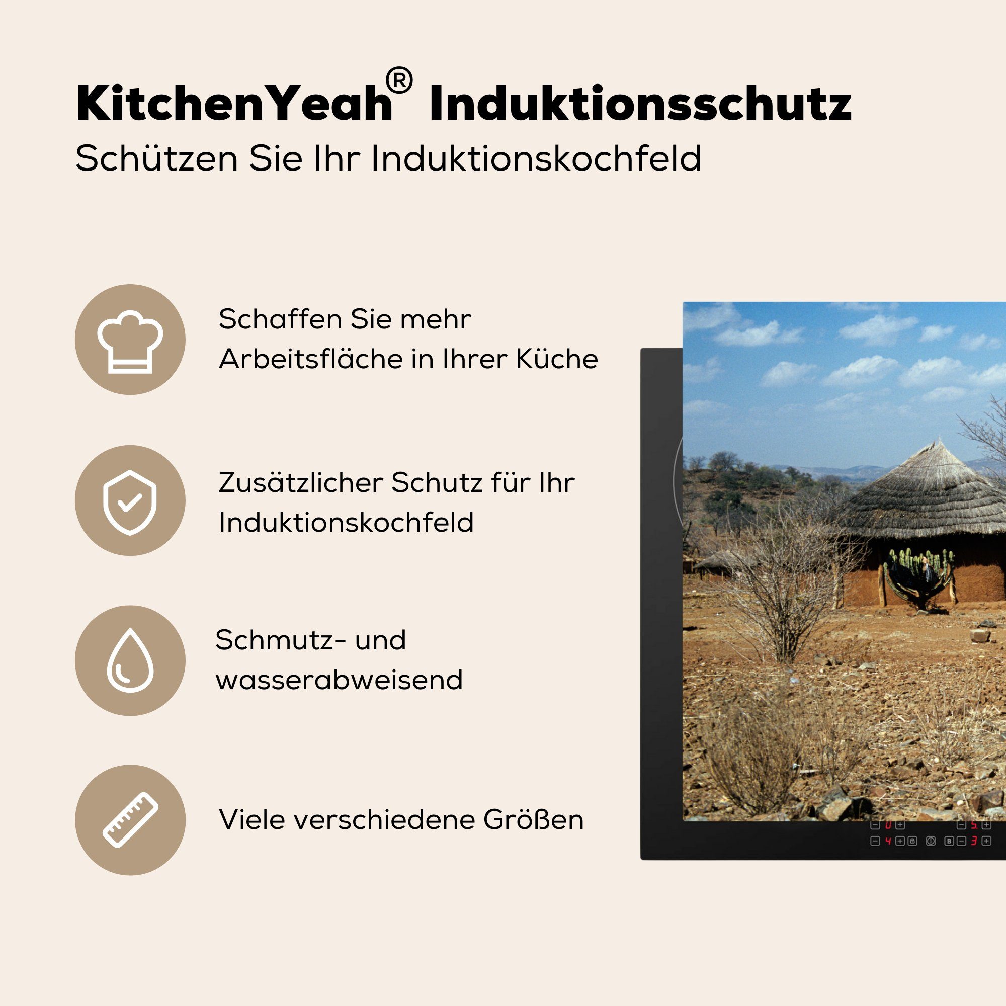 MuchoWow Herdblende-/Abdeckplatte Ceranfeldabdeckung Lehmhütten Induktionskochfeld Simbabwe, in Vinyl, cm, für tlg), 81x52 Schutz (1 küche, die