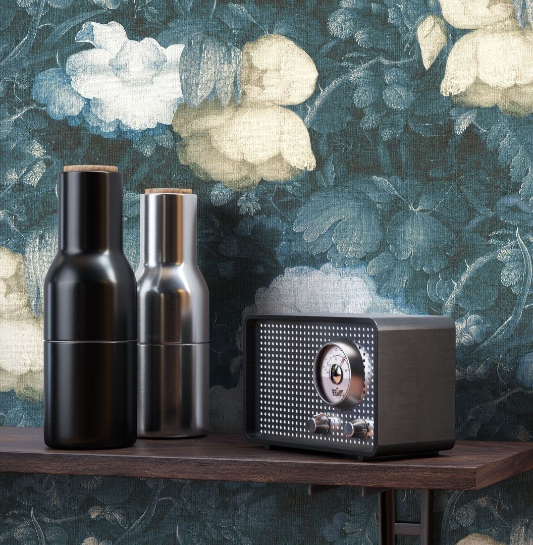 Newroom Vliestapete, Blumentapete Blau Wallpaper Floral günstig online kaufen