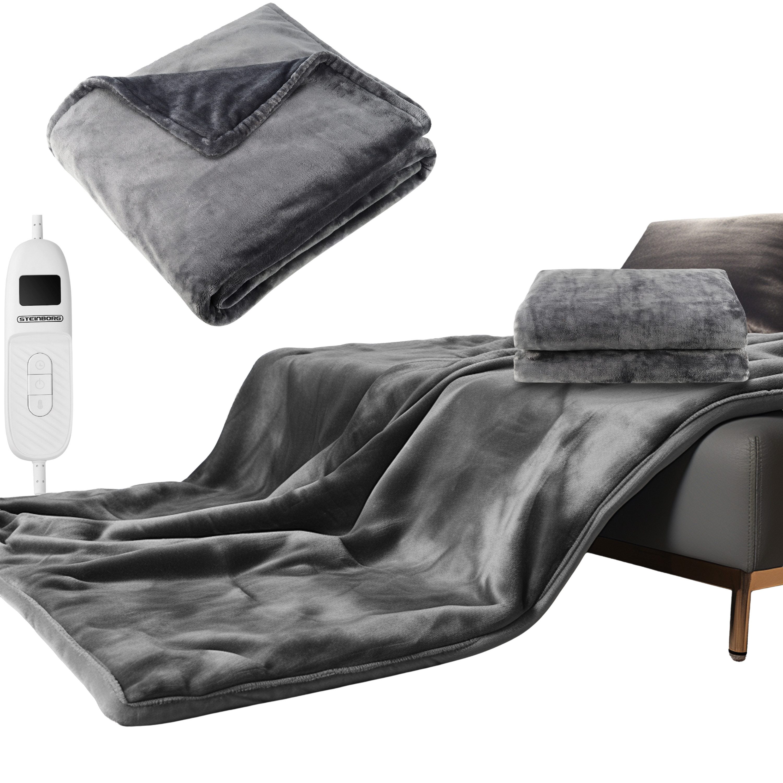 STEINBORG Heizdecke SB-9522, für 2 Personen, Timer, 9 Temperaturstufen, Überhitzungsschutz