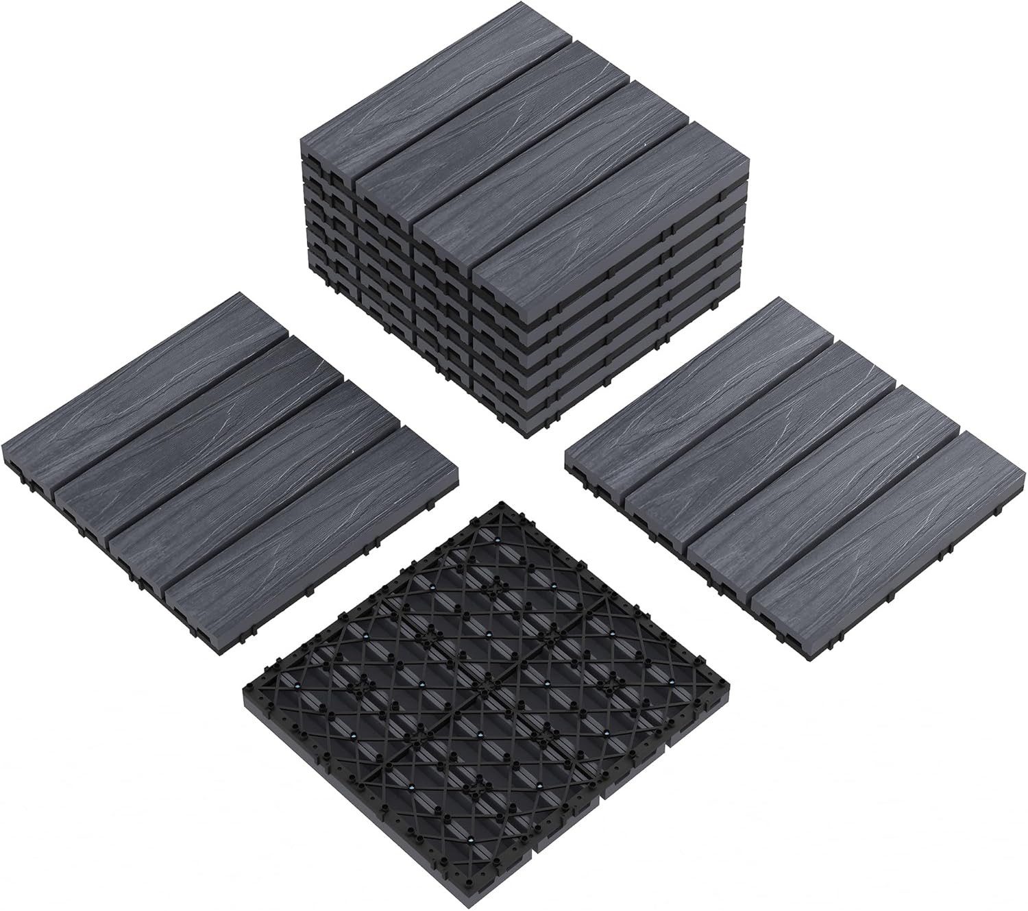GarveeMore Gartenhaus-Fußboden wasserdichte Verbund-Terrassenfliesen 12x12 Zoll für Balkon, (9 St)