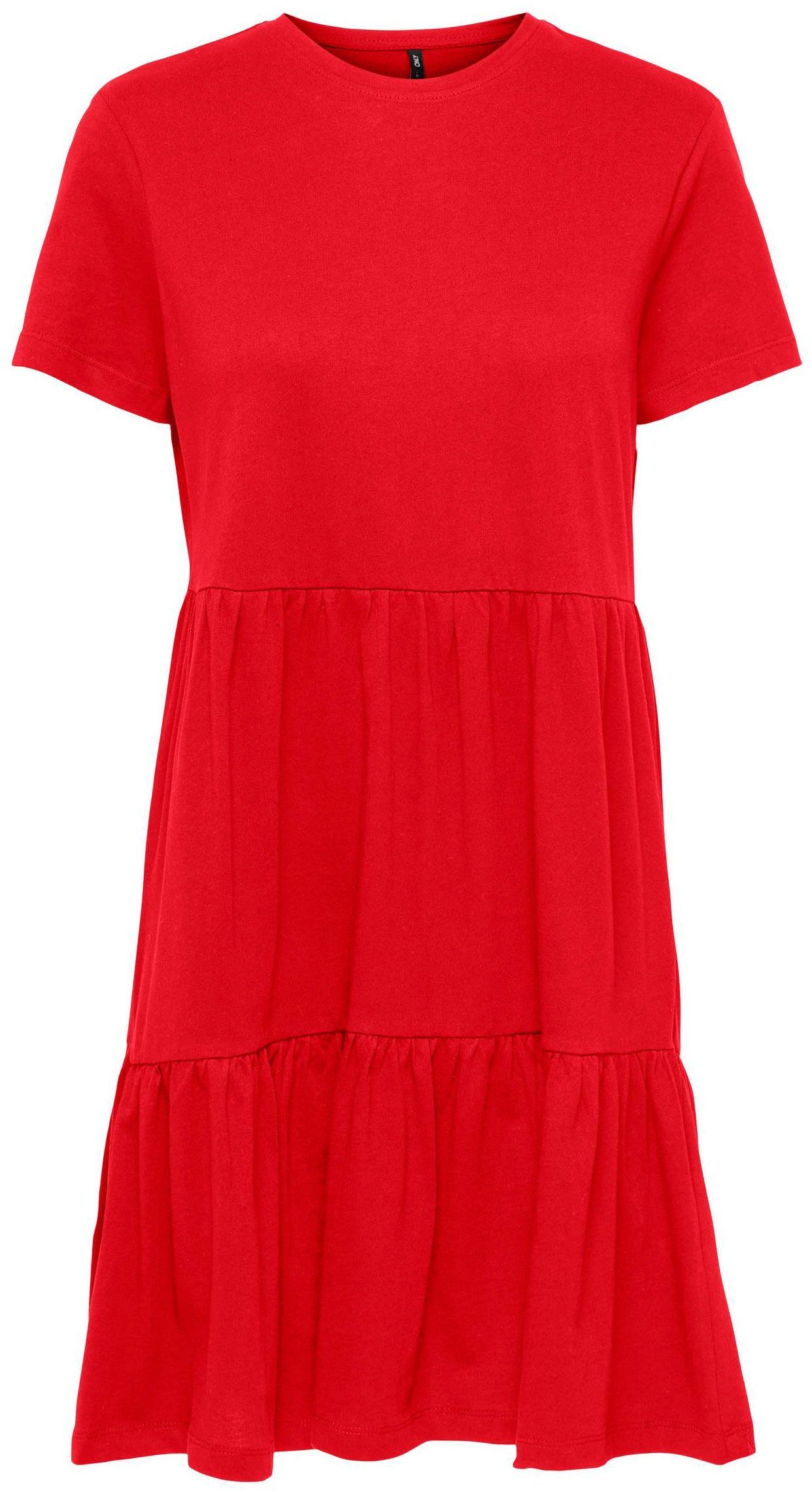 ONLY Jerseykleid ONLMAY S/S mit PEPLUM Volant DRESS JRS BOX High O-NECK Red Risk