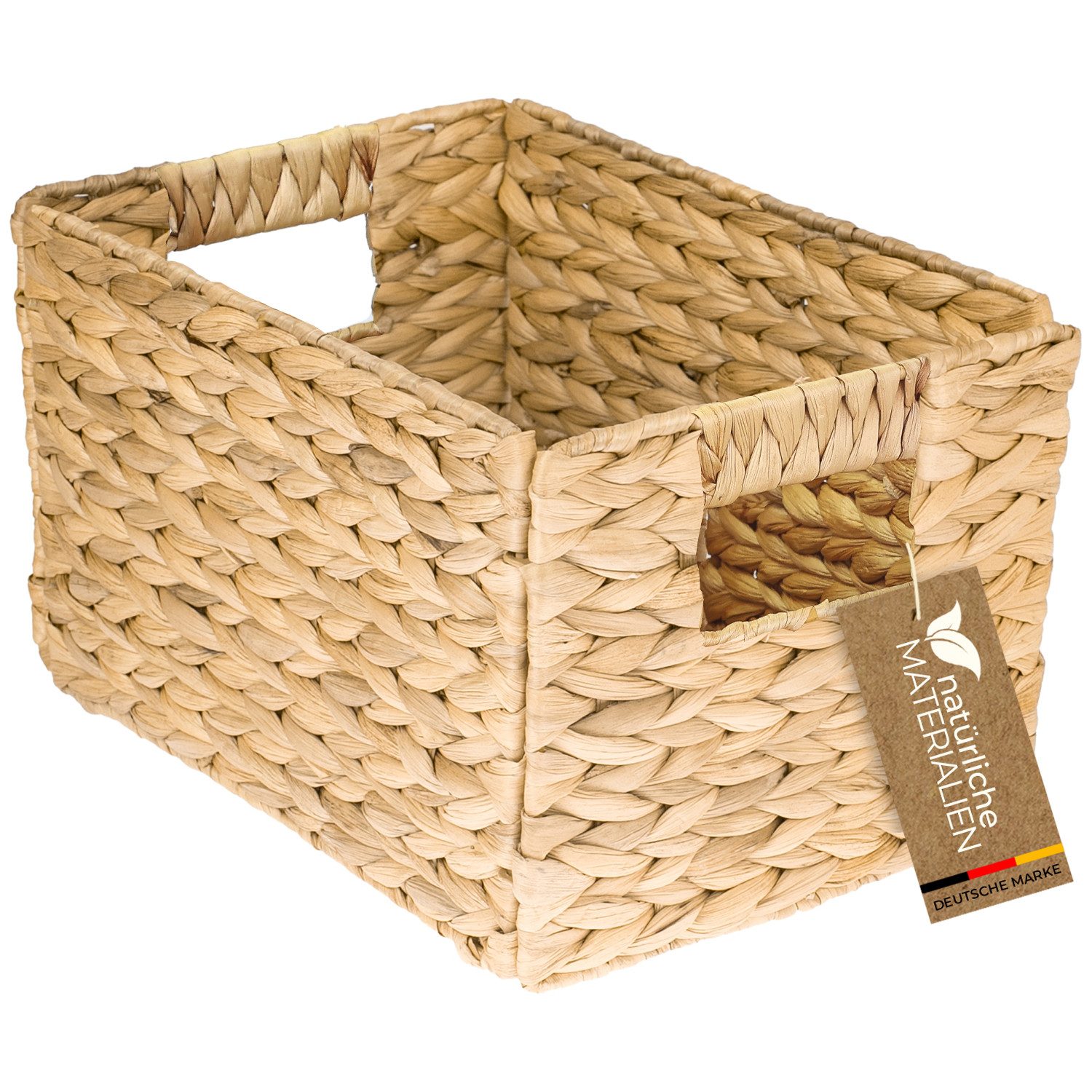 HMF Aufbewahrungskorb faltbarer Korb geflochten aus Wasserhyazinthe Seegras (1 St), handgefertigter Flechtkorb 32 x23 x 20 cm