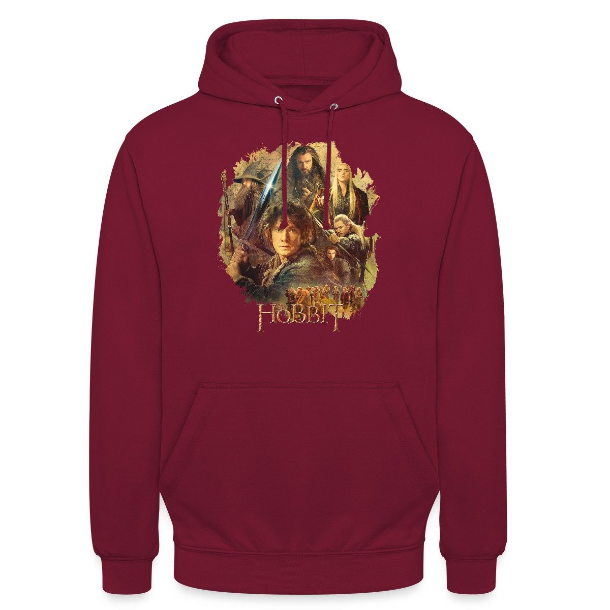 Spreadshirt Hoodie Der Hobbit Charaktere Um Bilbo Beutlin Mit Stich Unisex Hoodie (1-tlg) Unisex-Schnitt: Sitzt bei Männern körpernah, bei Frauen weit