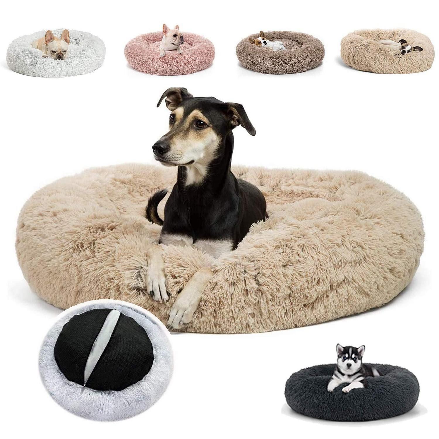 LuxusKollektion Tierkissen Hundebett Rund Plüsch Beige L