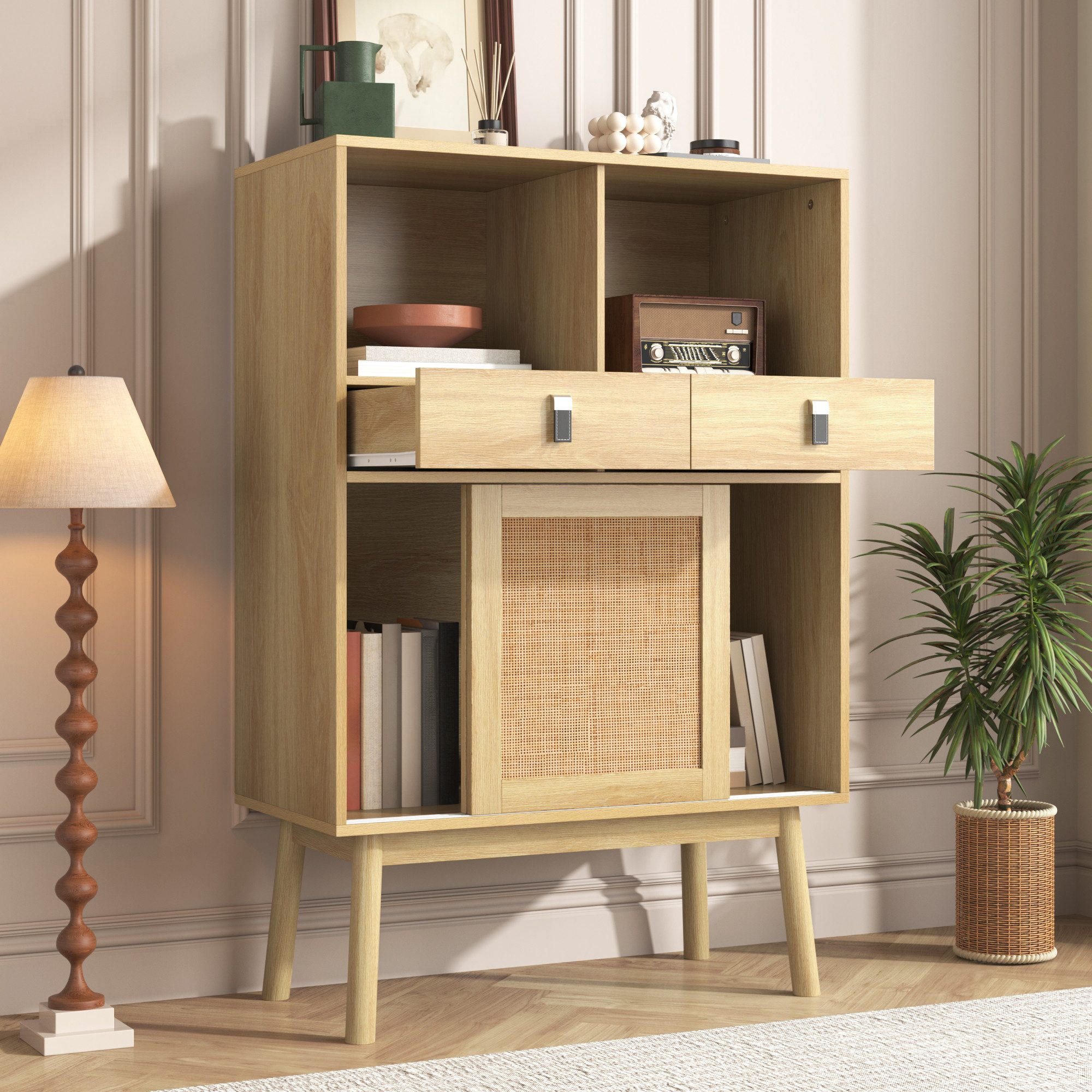 Sideboard Stauraumschrank Rattangeflecht Küchenschrank