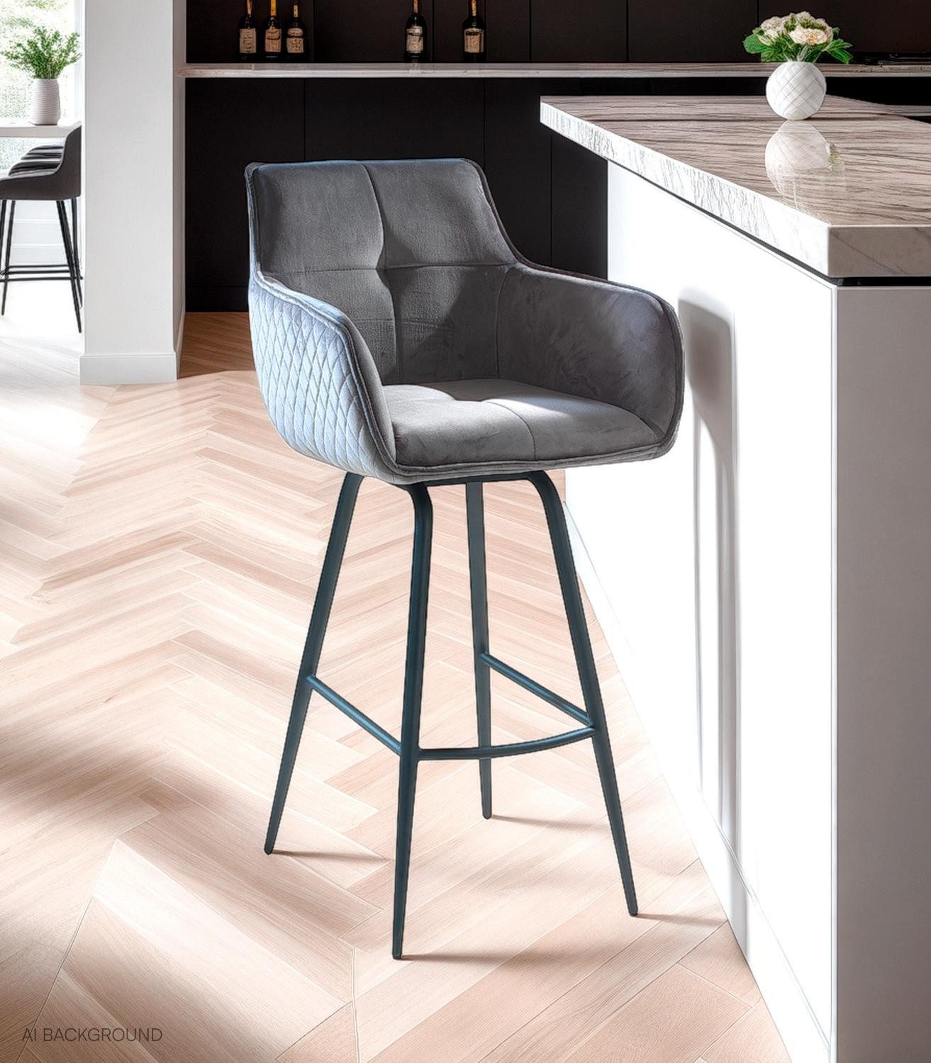 Home4You Barhocker Barstuhl, Grau, Samtbezug, H 106 cm, 360 Grad drehbar günstig online kaufen