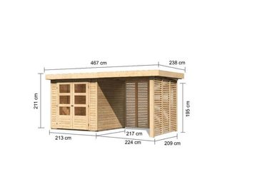 Karibu Gartenhaus Woodfeeling Askola mit Feuerholzoption, BxT: 544x262 cm, Beige