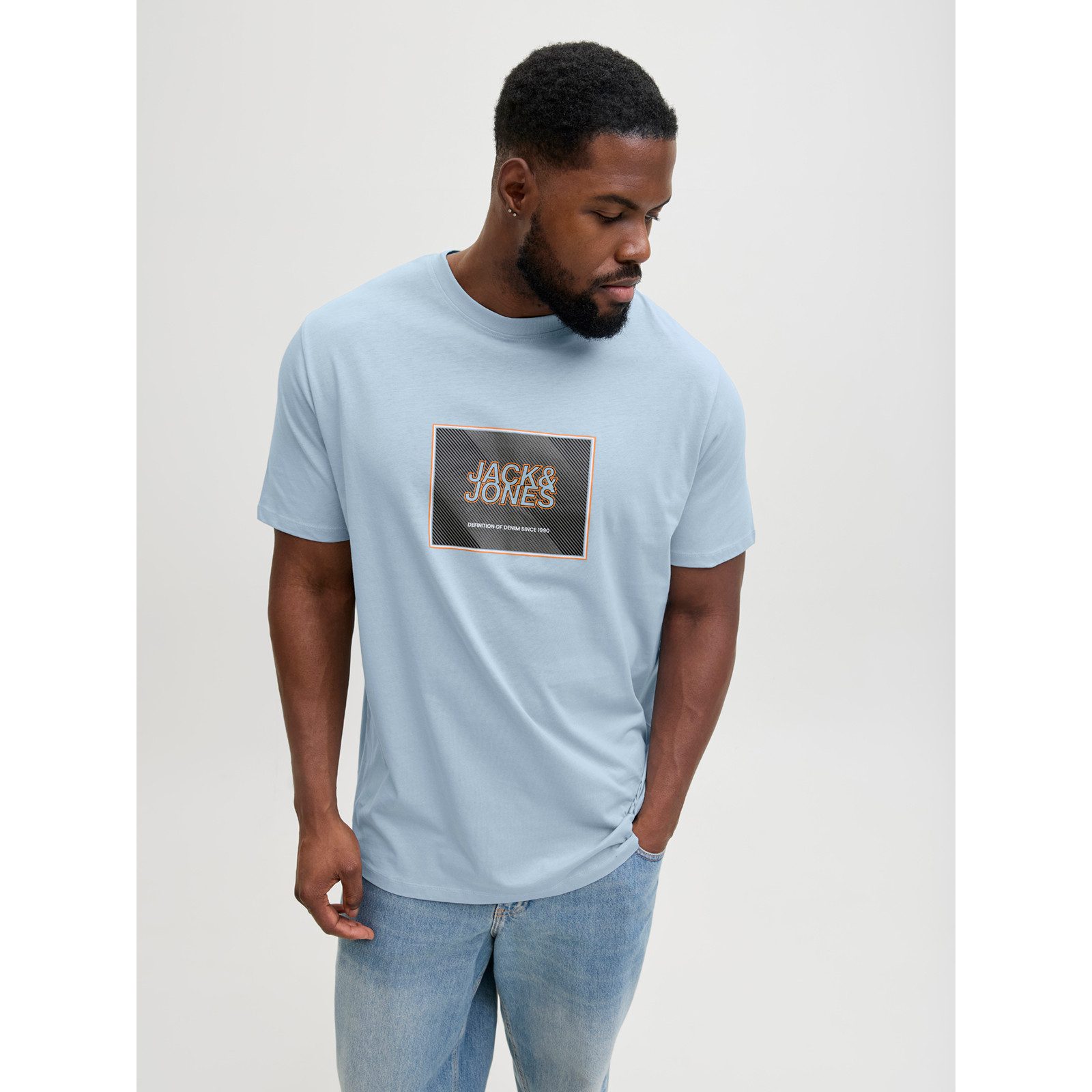 Jack & Jones Rundhalsshirt Jack&Jones Übergrößen T-Shirt hellblau JJRAIN Print