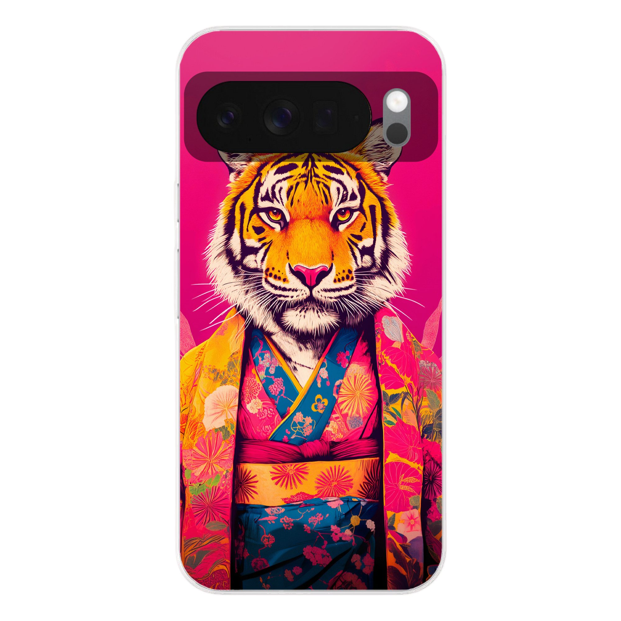MuchoWow Handyhülle für Google Pixel 10 Tiger - Kimono - Pflanzen - Rosa, Phone Case, Silikon, Schutzhülle Dünn