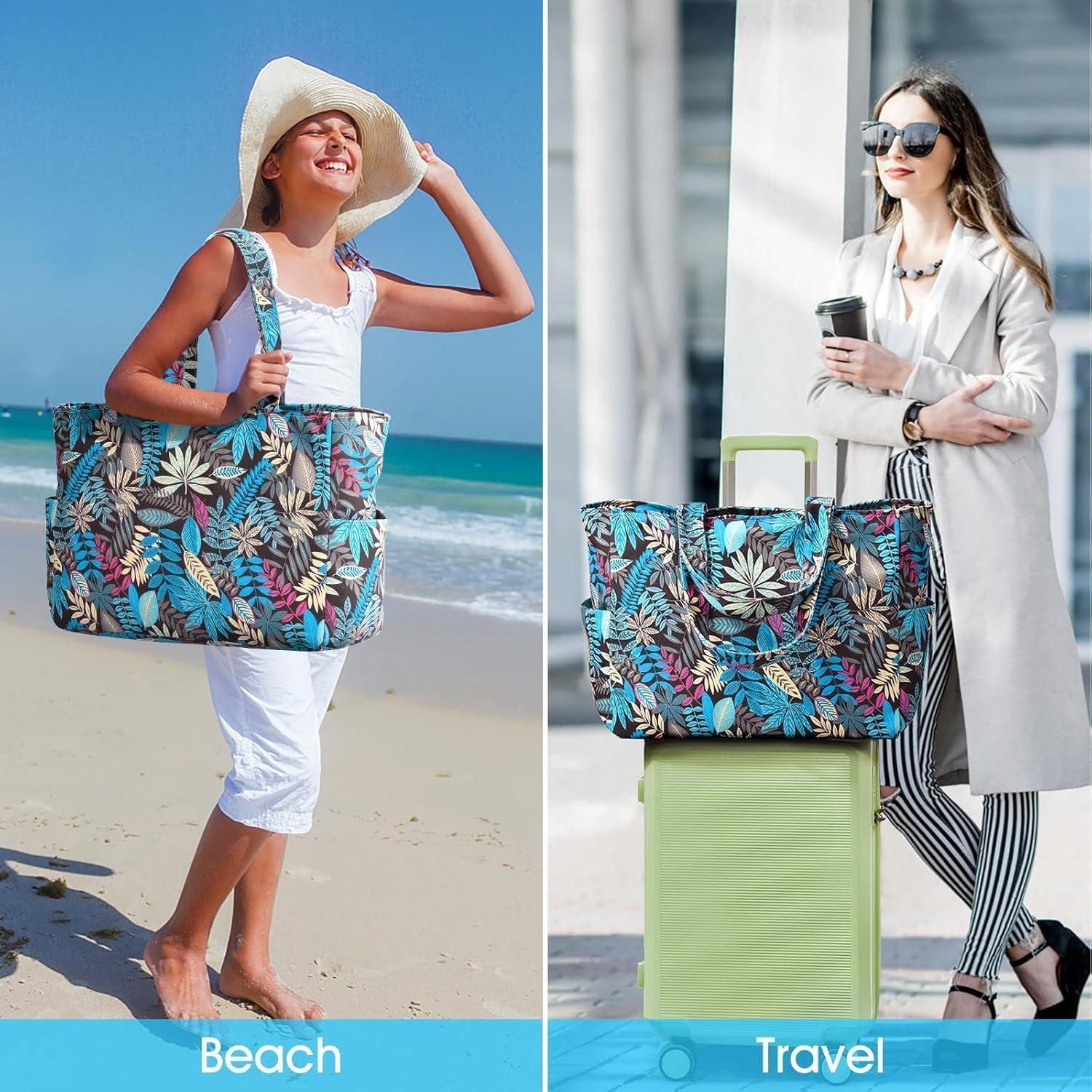 LuxusKollektion Strandtasche Strandtasche groß wasserdicht Tote Damen Reißverschluss Blätter