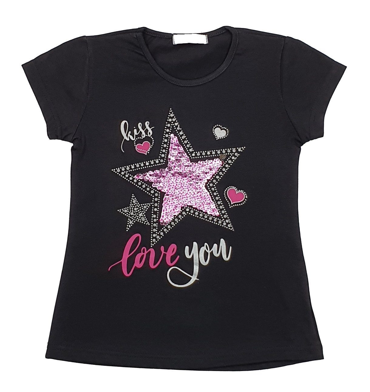 Girls Fashion T-Shirt Mädchen T-Shirt mit Schwarz Wende-Pailletten, MS810