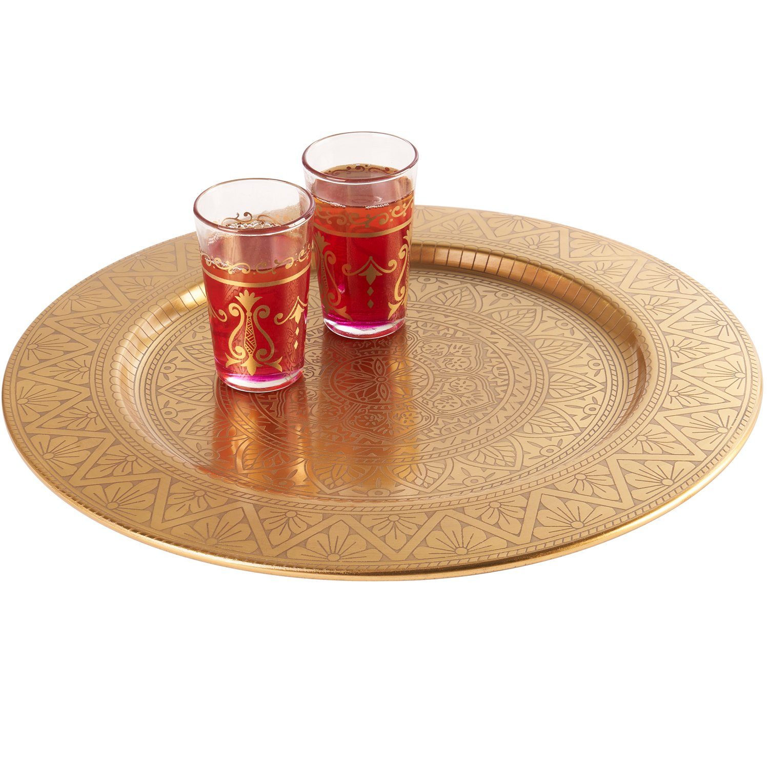 Marrakesch Orient & Mediterran Interior Tablett Orientalisches rundes Tablett aus Metall Manar 35cm, Handarbeit