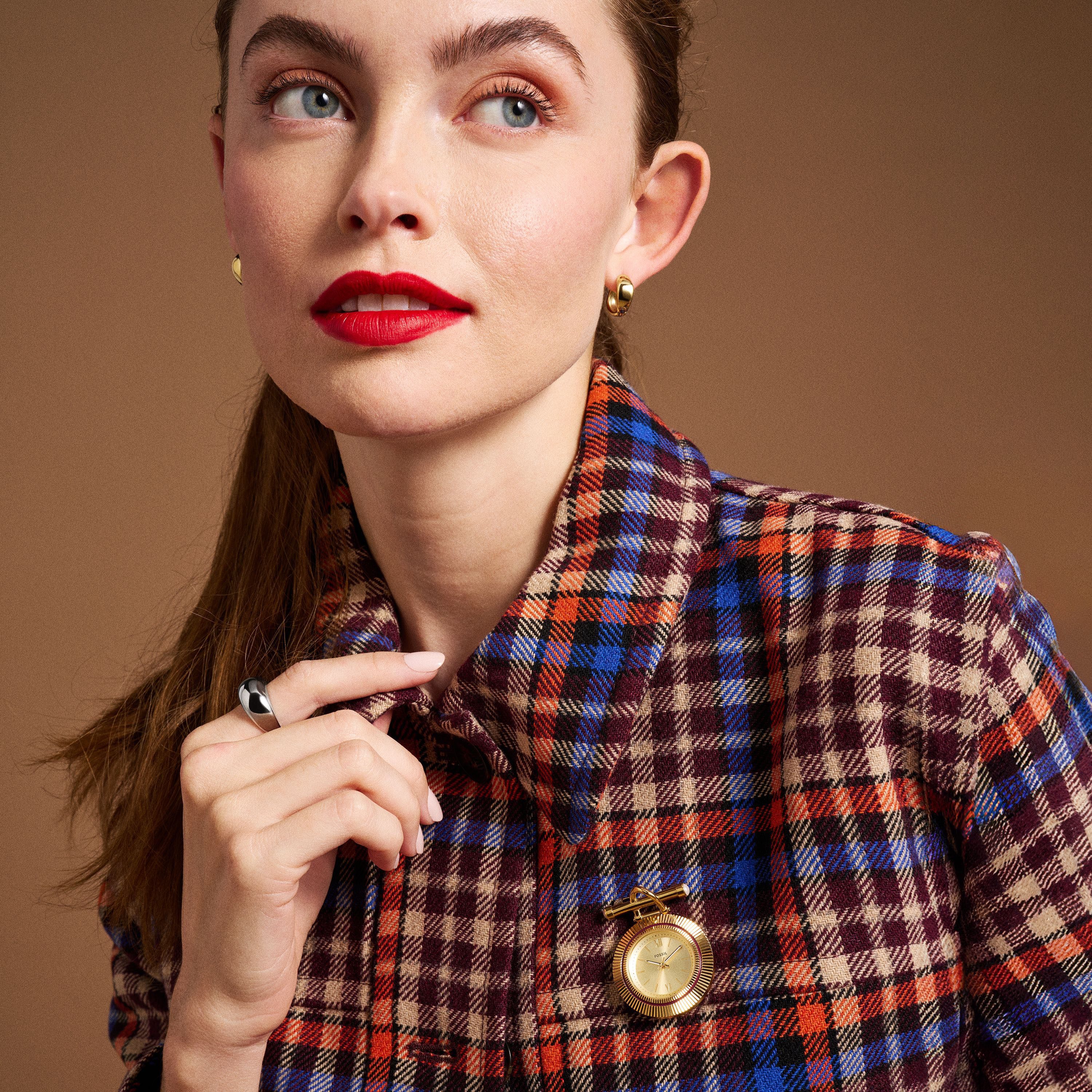 Fossil Quarzuhr SCARLETTE ES5384, Damenuhr, Brosche, Ansteckschmuck