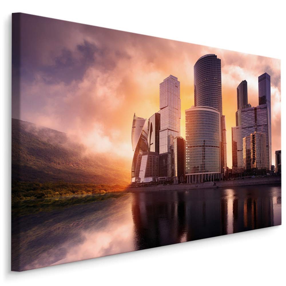 Muralo Leinwandbild Architektur – Leinwandbild Wandbild Kunstdruck Wohnzimmer, Gebäude (1 St), Stadt – Gebäude – Panorama, 30 x 20 cm, aufhängefertig